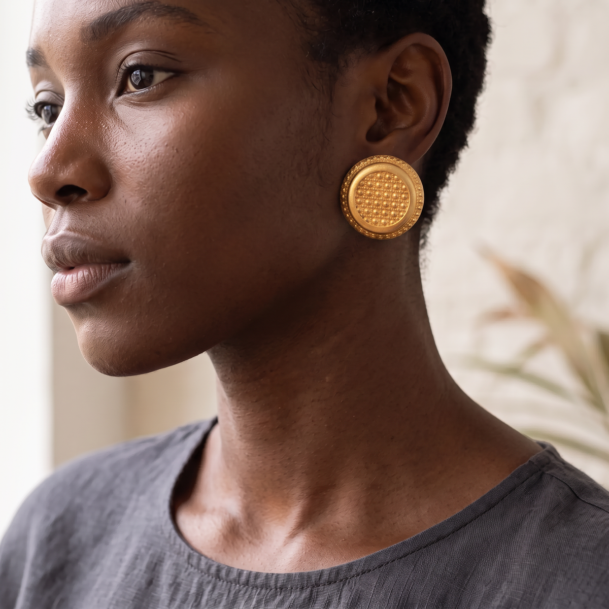 Designer Dina Panagopoulos Textured Gold Earrings