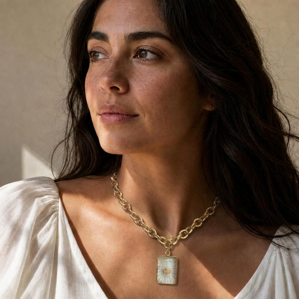Modern French Evil Eye Pendant Necklace