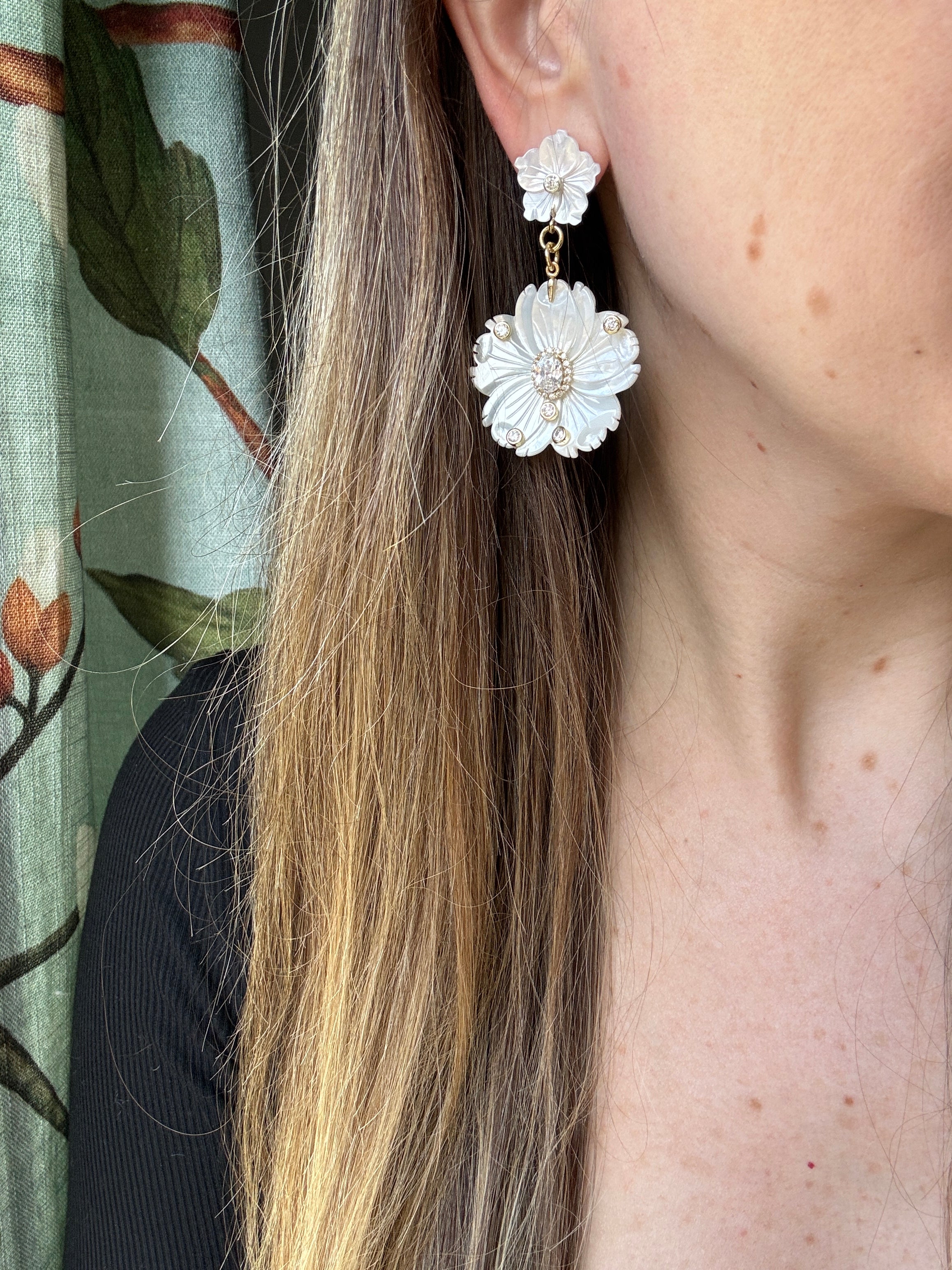 Mother of Pearl Double Flower Earrings