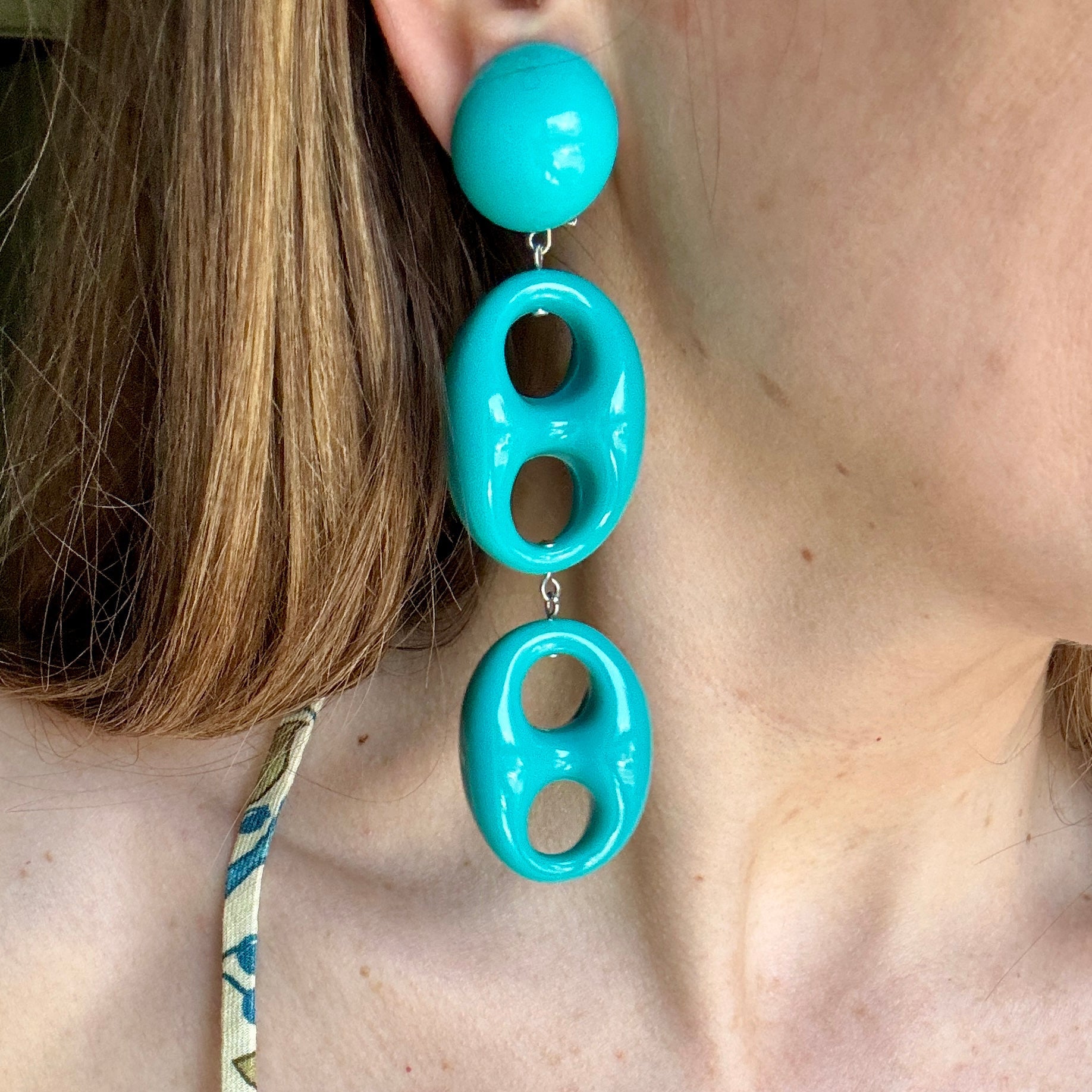 Dark Turquoise Mariner Link Clip-On Earrings