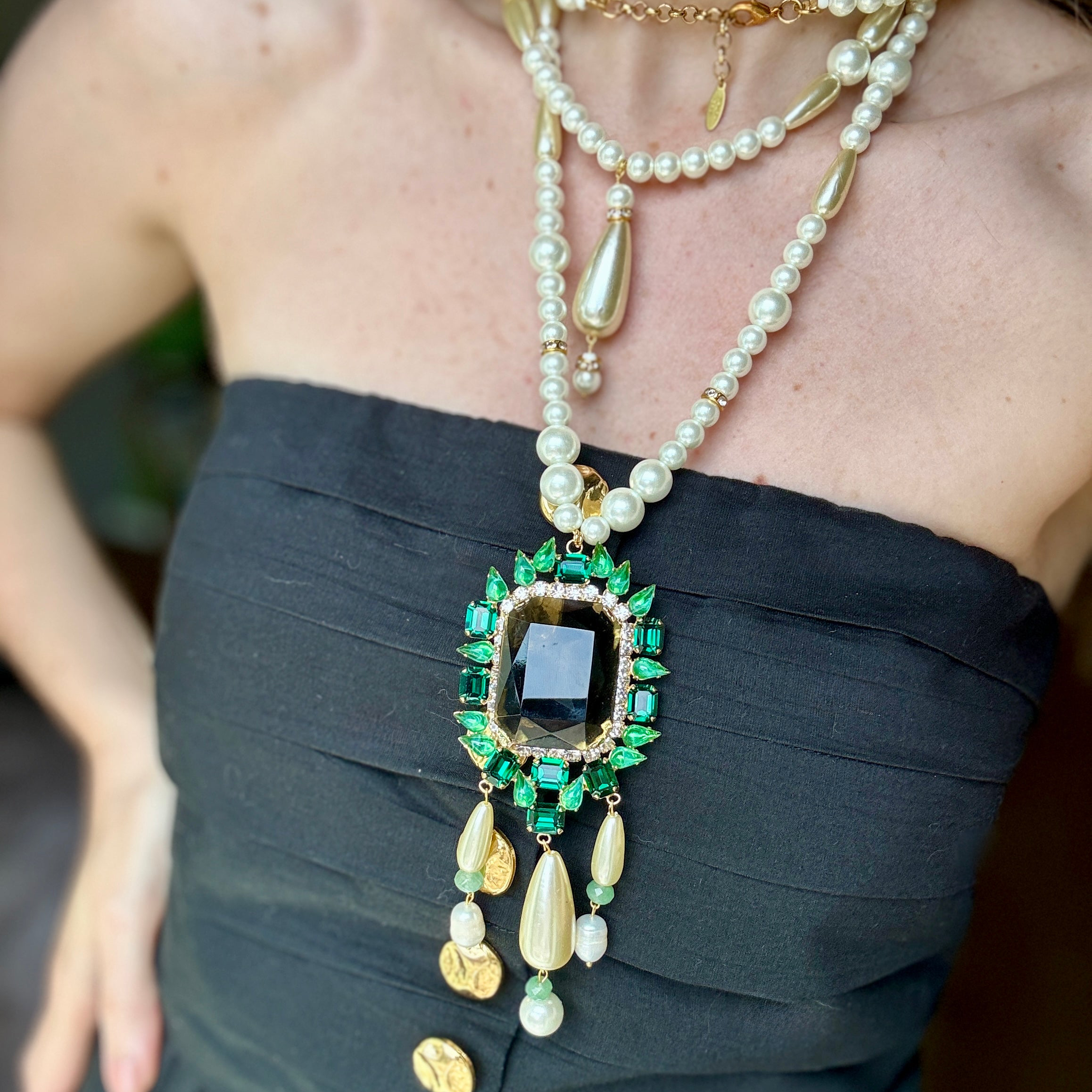 LG Extra Long Pearl and Crystal Necklace