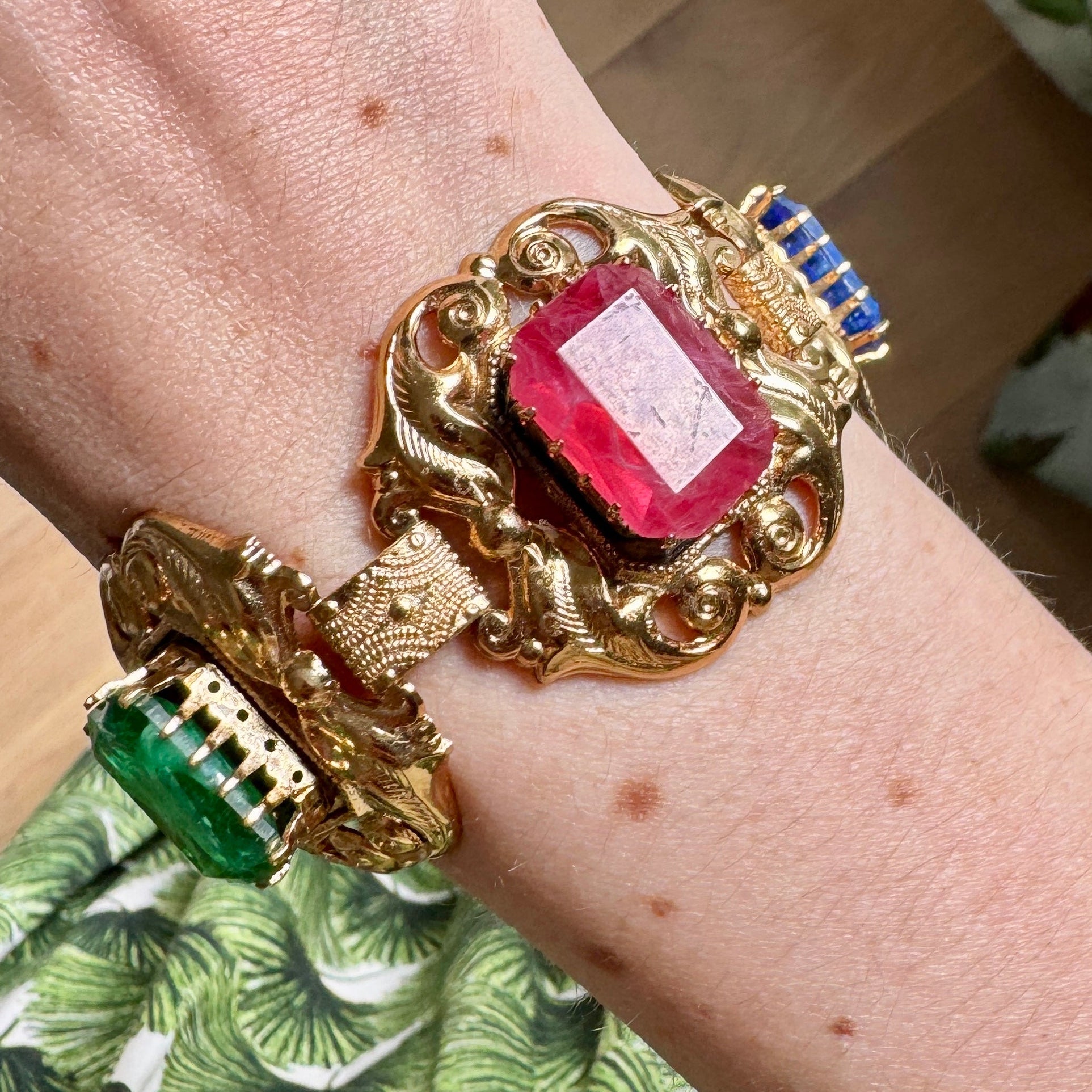 Vintage Italian Marbled Glass & Crystal Bracelet