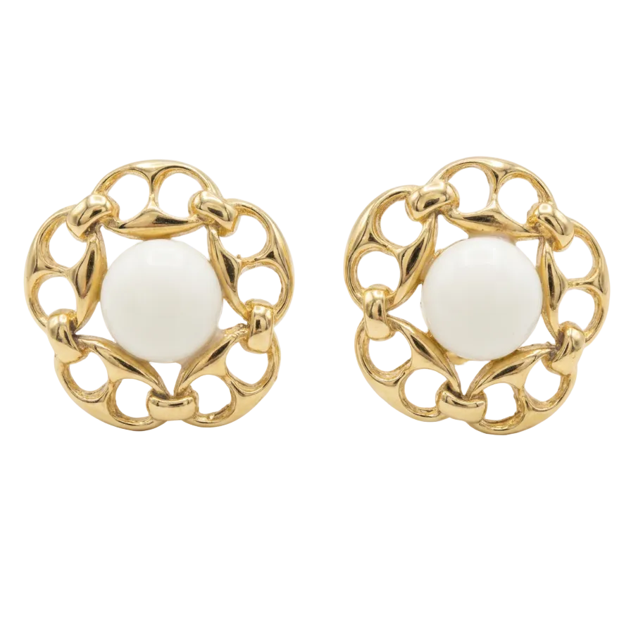 Vintage Cream Enamel  Mariner Link Earrings