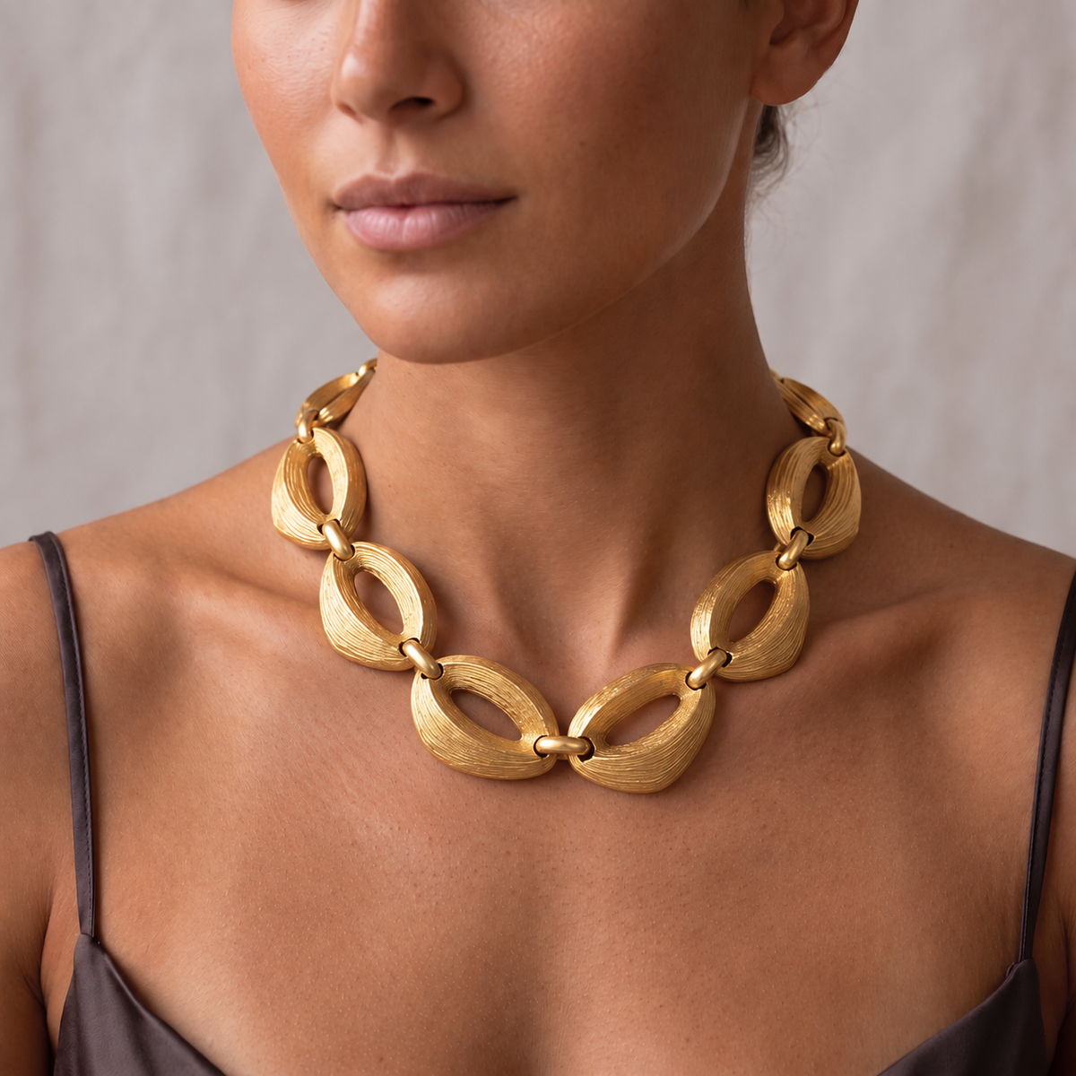Vintage French Gilt Resin Link Statement Necklace