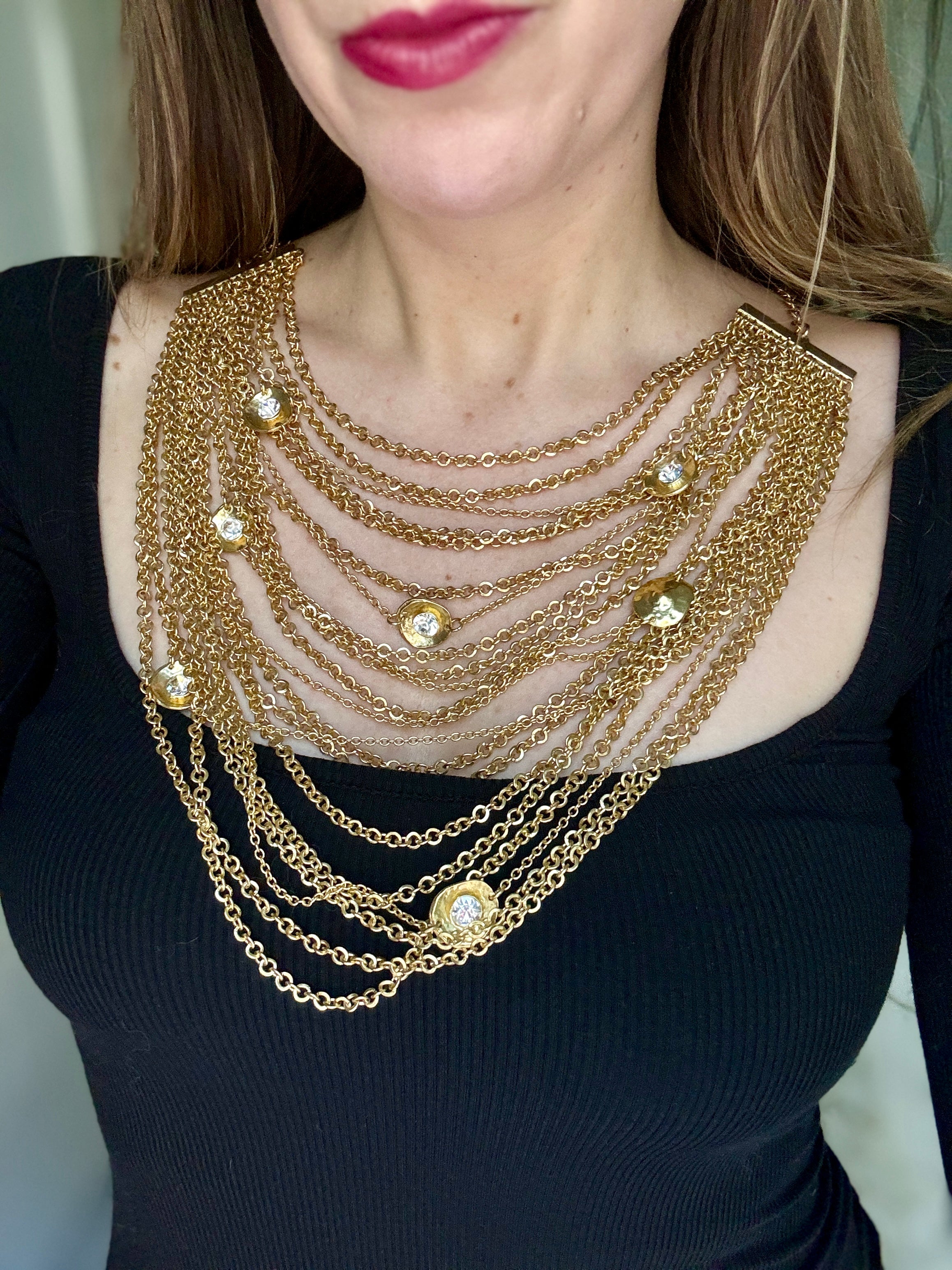 Stunning Designer KS Pairs Multi Gold Chain Bib Necklace