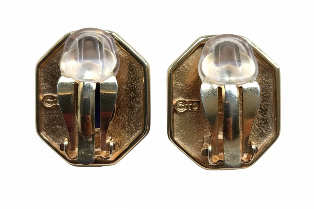 1980s Blue Cabochon and Crystal Earrings