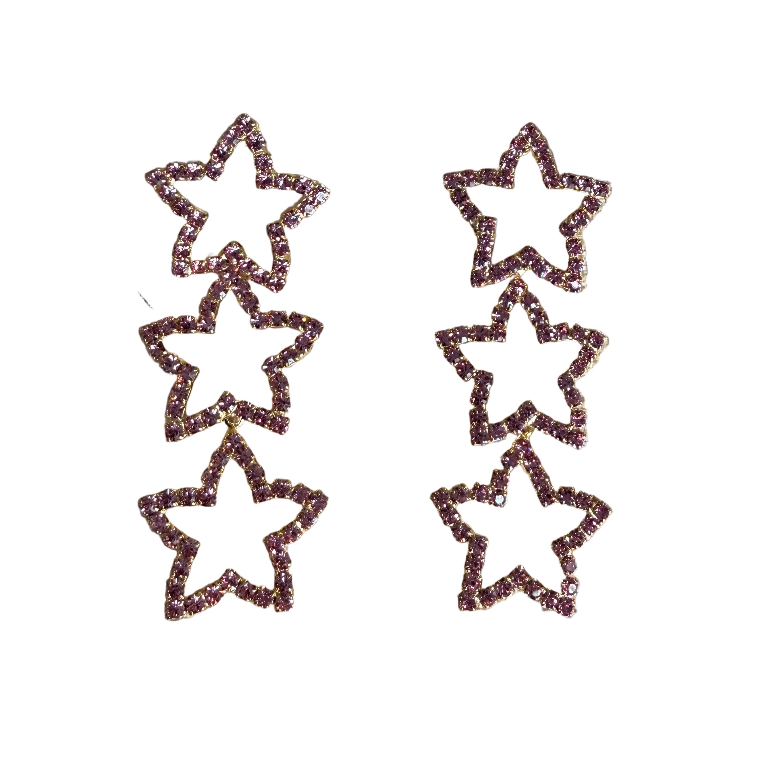 Pink Crystal Cascading Star Post Earrings