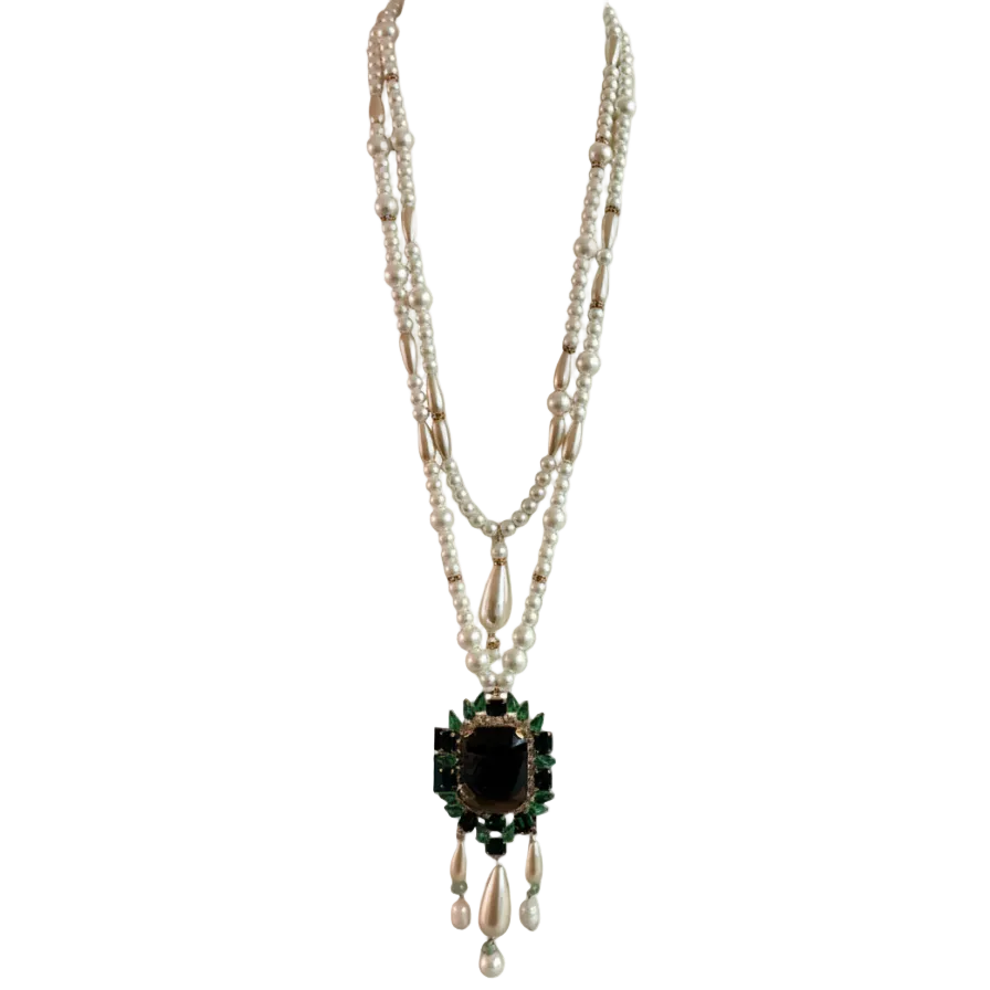 LG Extra Long Pearl and Crystal Necklace