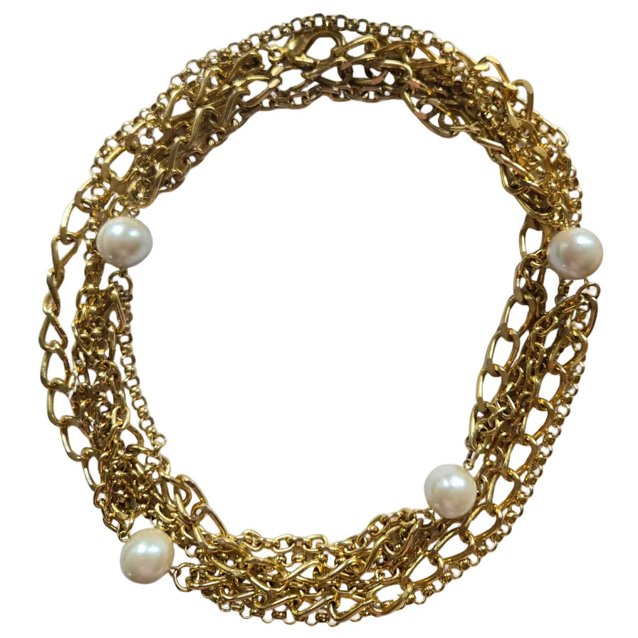 Gold chain necklace with faux pearls