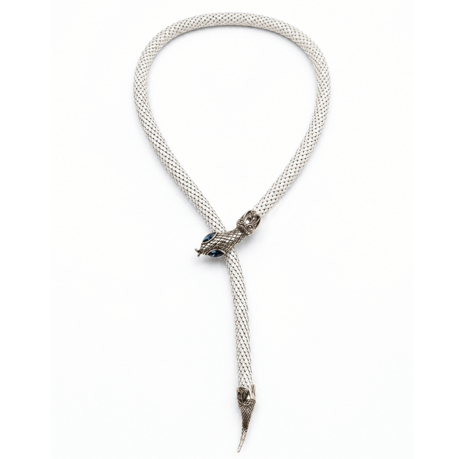 Vintage Adjustable White Mesh Snake Lariat Necklace