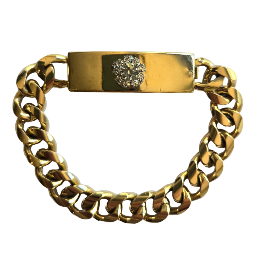 Vintage Curb Chain Bracelet With Crystal Flowers