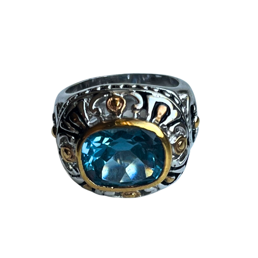 Vintage Two-Tone Blue Crystal Ring Size 7.5