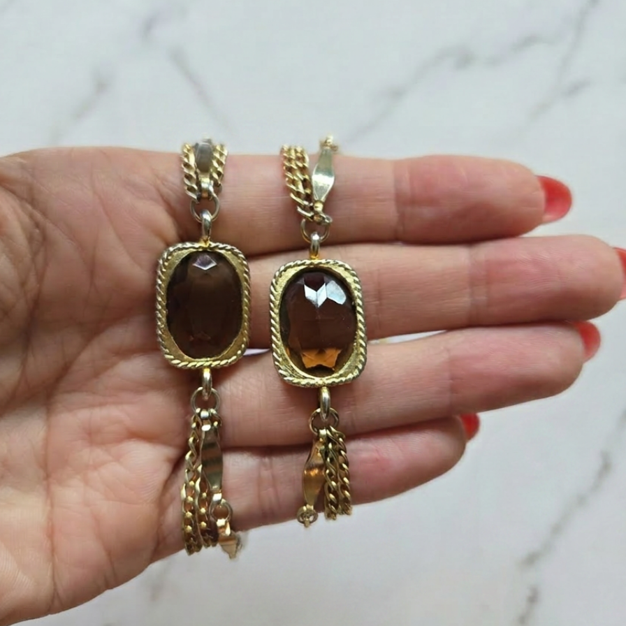 Vintage Gold Necklace with Amber Crystal Accents