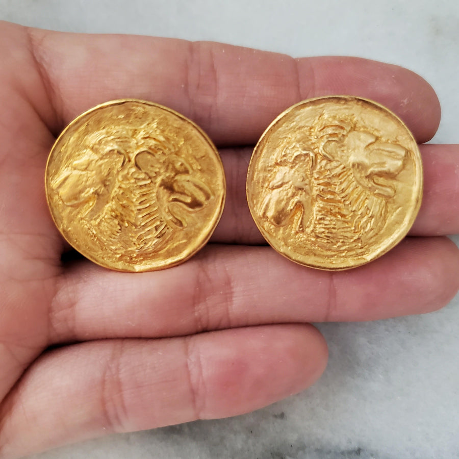 Golden Double Lion Earrings