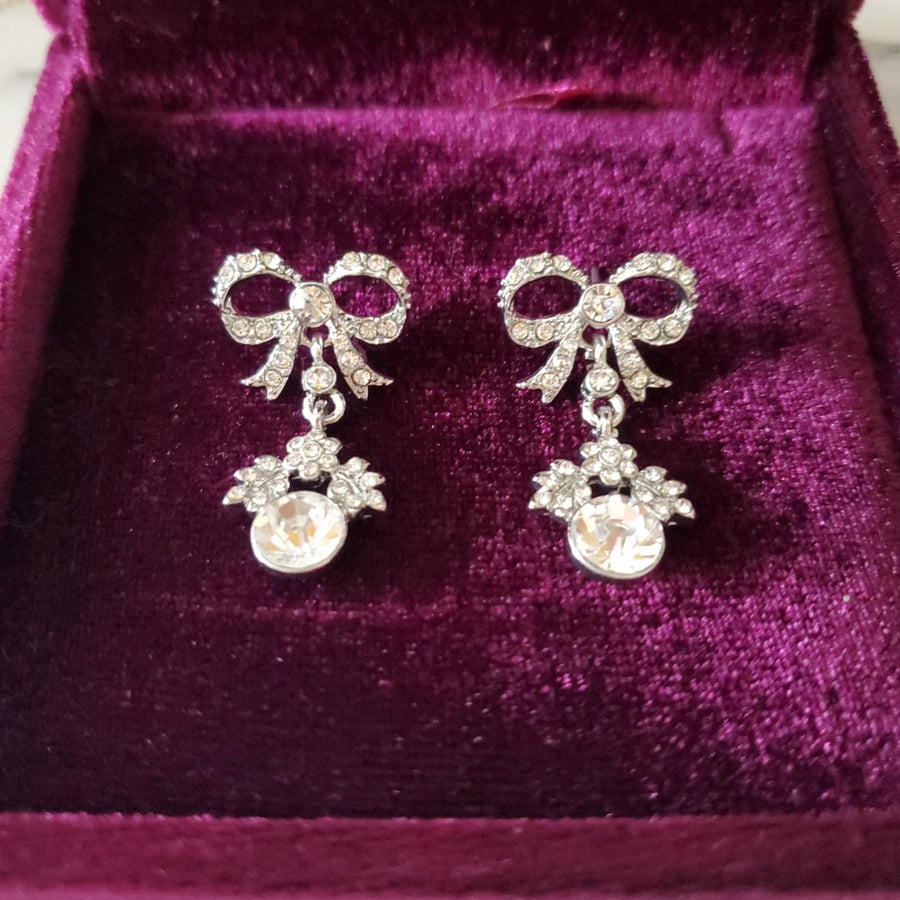 Ladylike Crystal Bow Drop Earrings