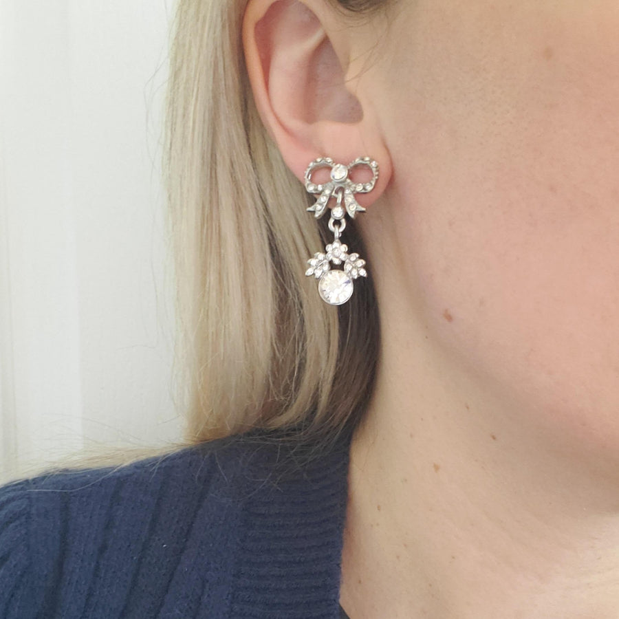 Ladylike Crystal Bow Drop Earrings