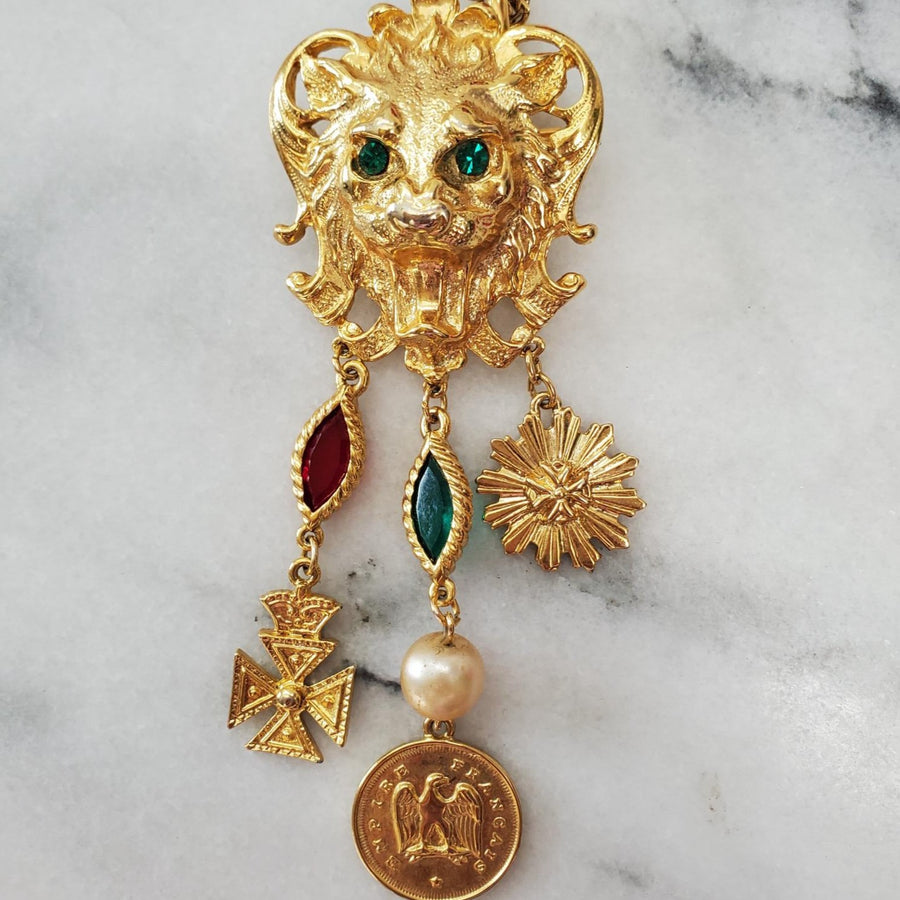 Convertible Gold Lion Brooch or Pendant Necklace