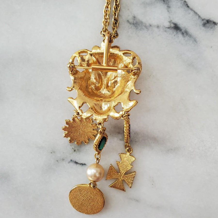 Convertible Gold Lion Brooch or Pendant Necklace