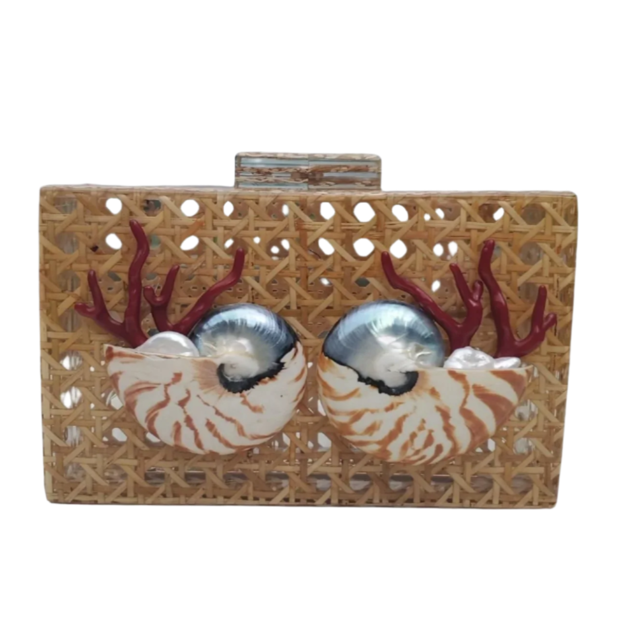 Rattan and Acrylic Shell Clutch Purse