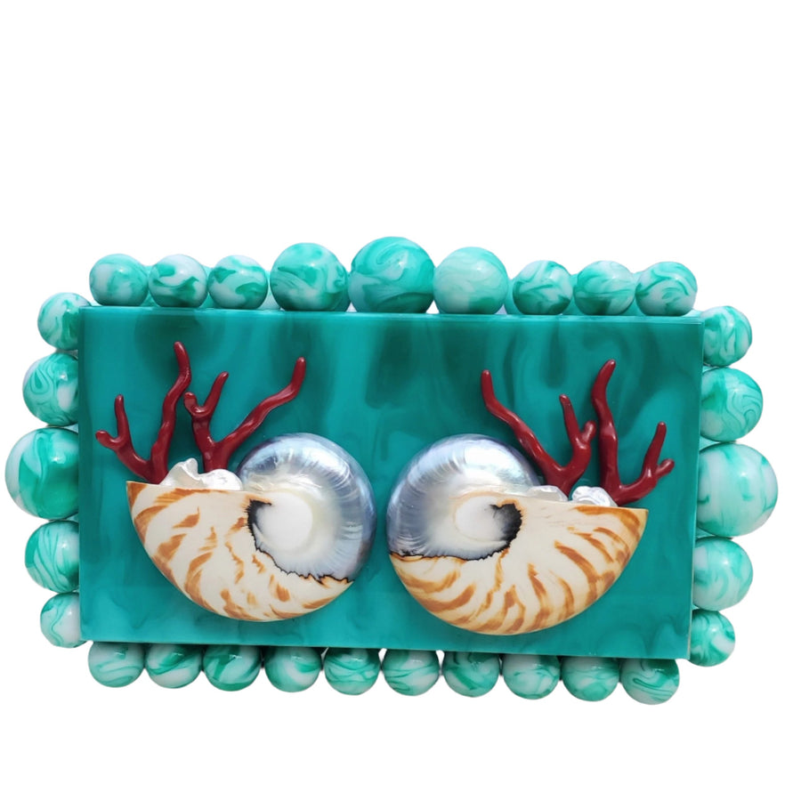 Shell Resin Clutch Purse in White, Green, Blue, or Pink