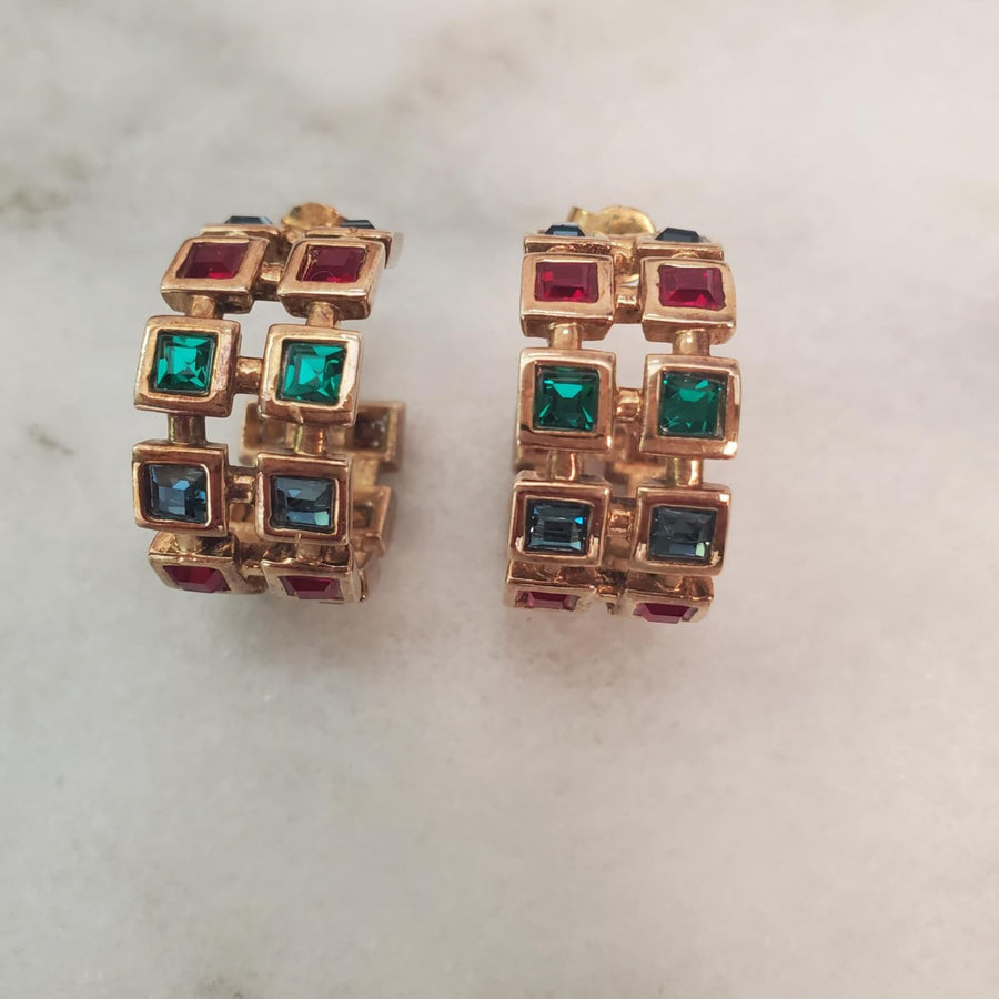 90s Pierced Crystal Rainbow Earrings