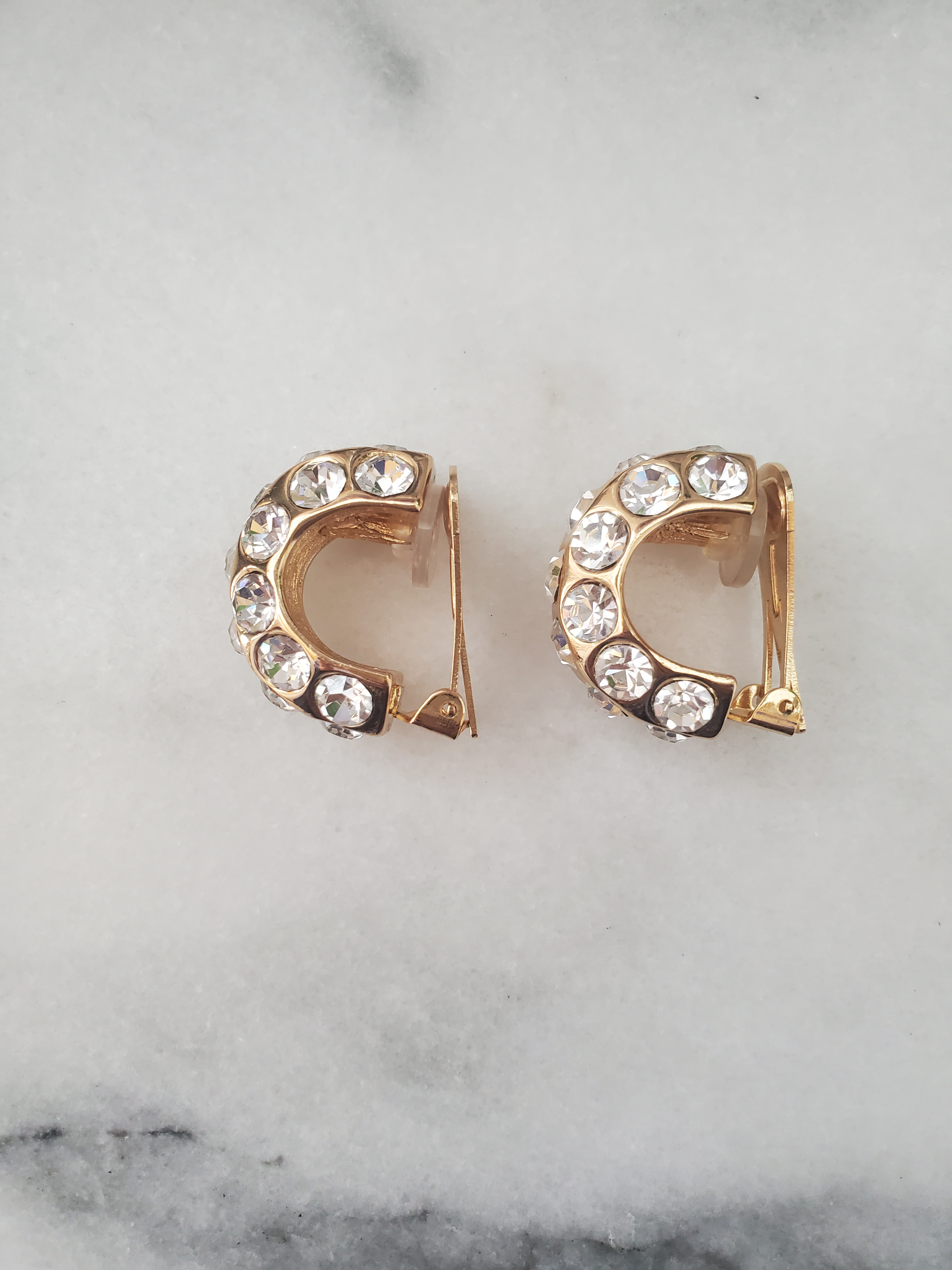 Christian Dior Crystal Half Hoop Earrings