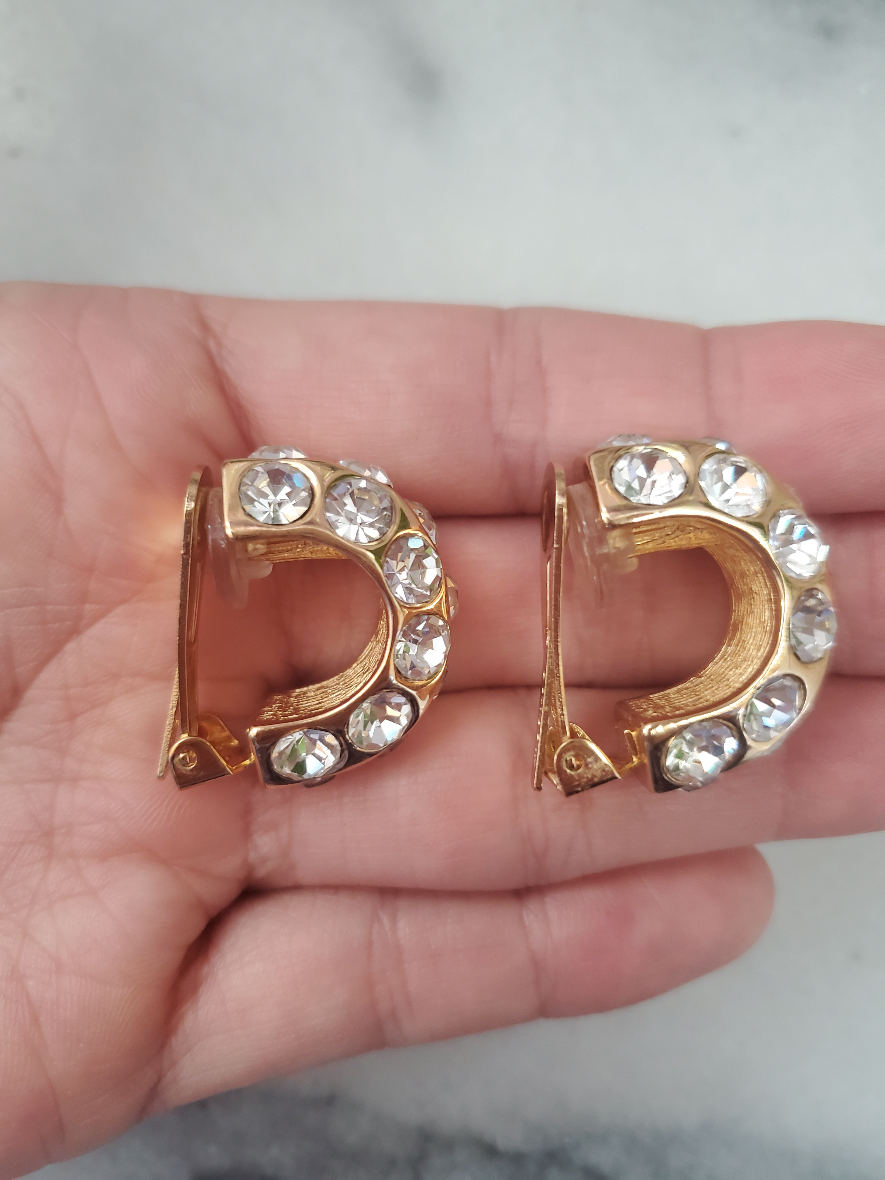 Christian Dior Crystal Half Hoop Earrings