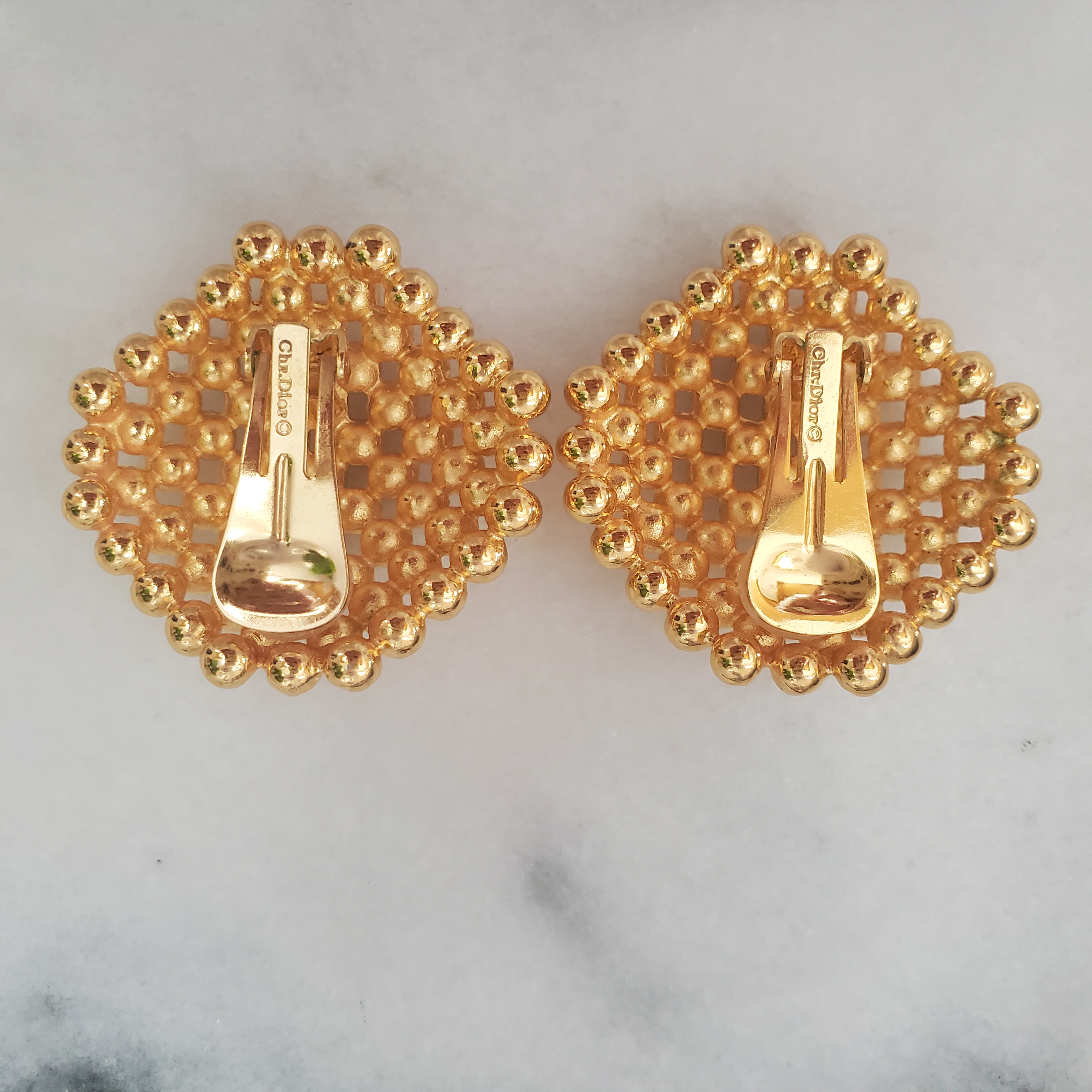 Signed 1990s Christian Dior Gold Pebble Earrings