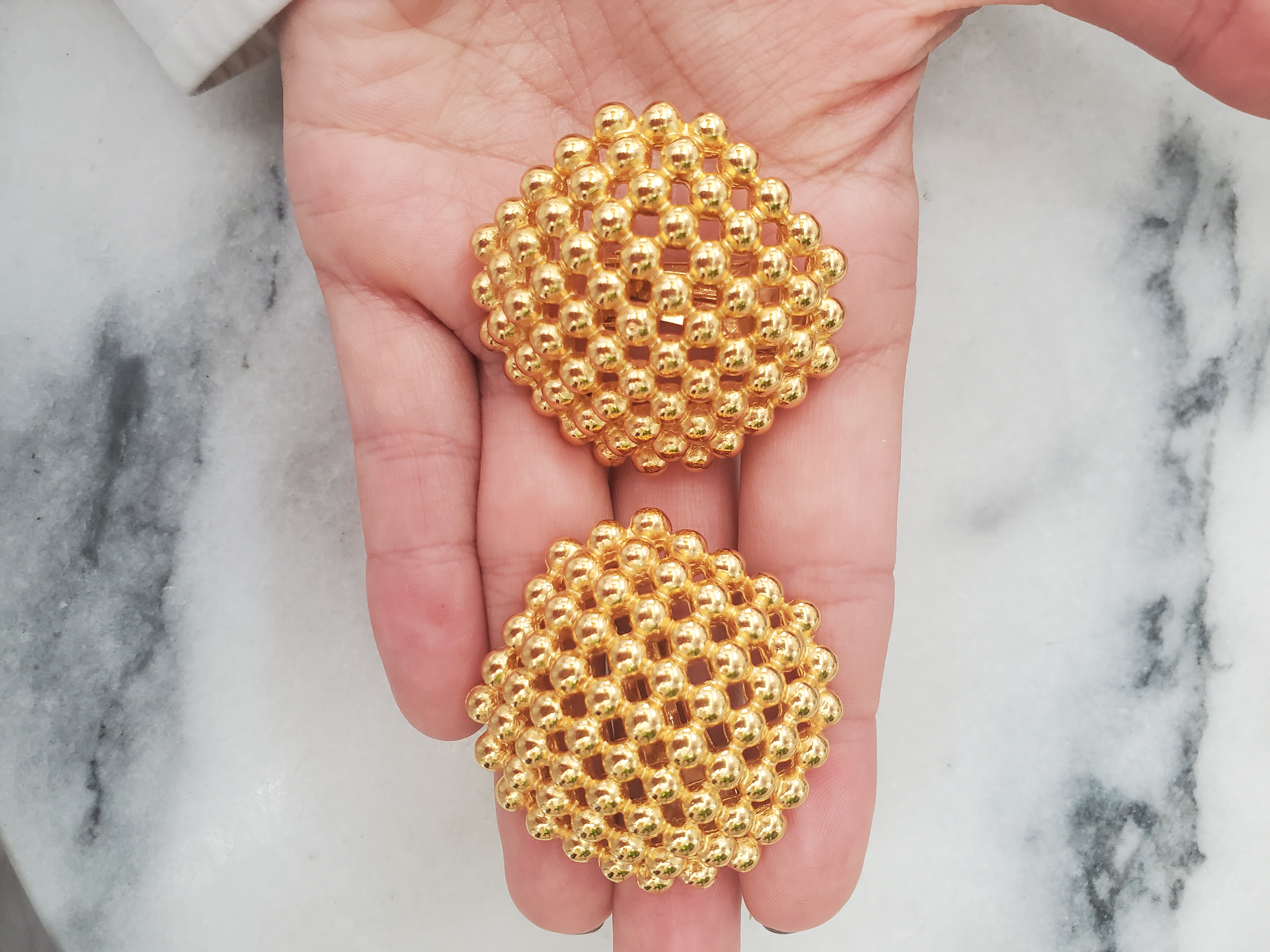 Signed 1990s Christian Dior Gold Pebble Earrings