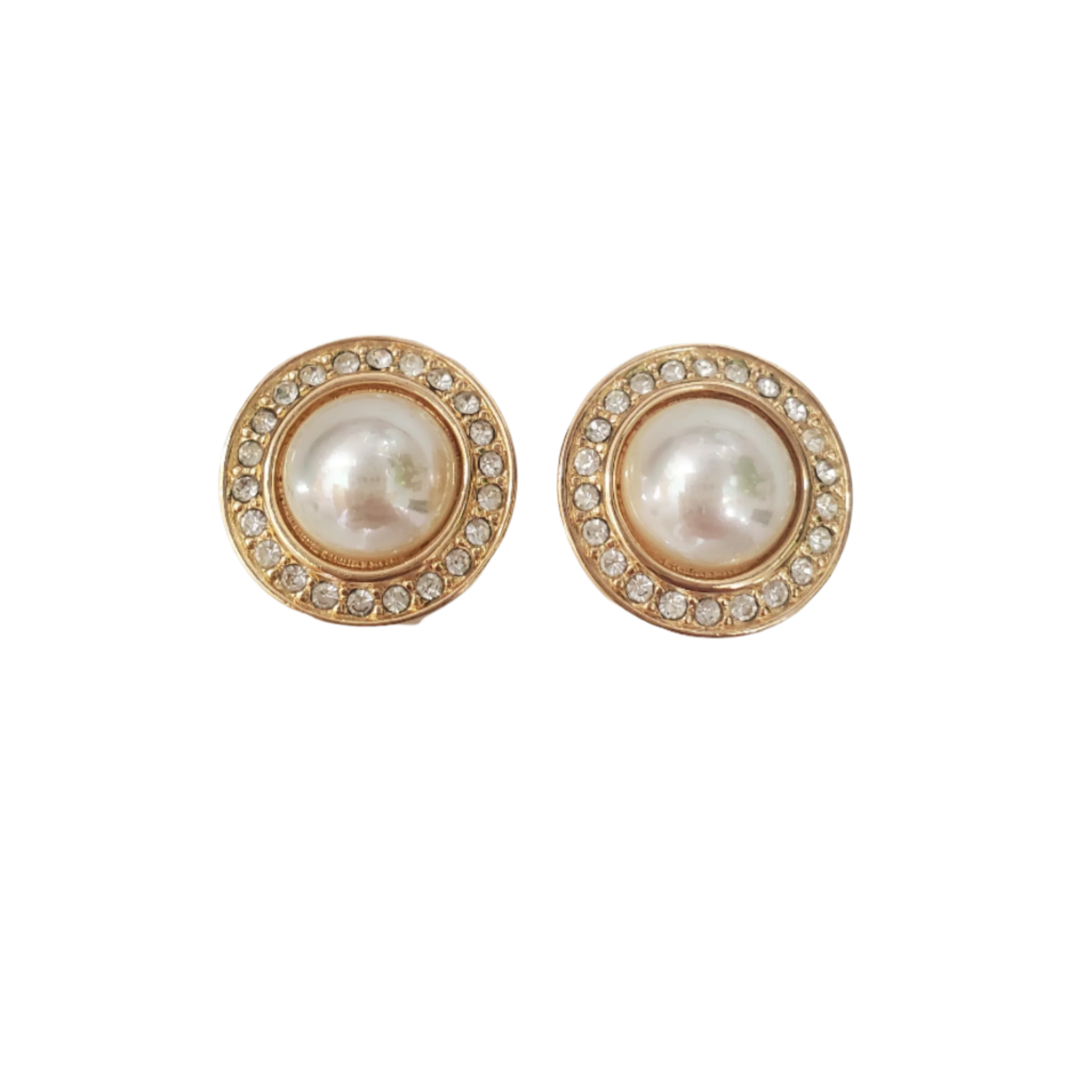 Signed Christian Dior Pearl and Crystal Clip-On Earrings