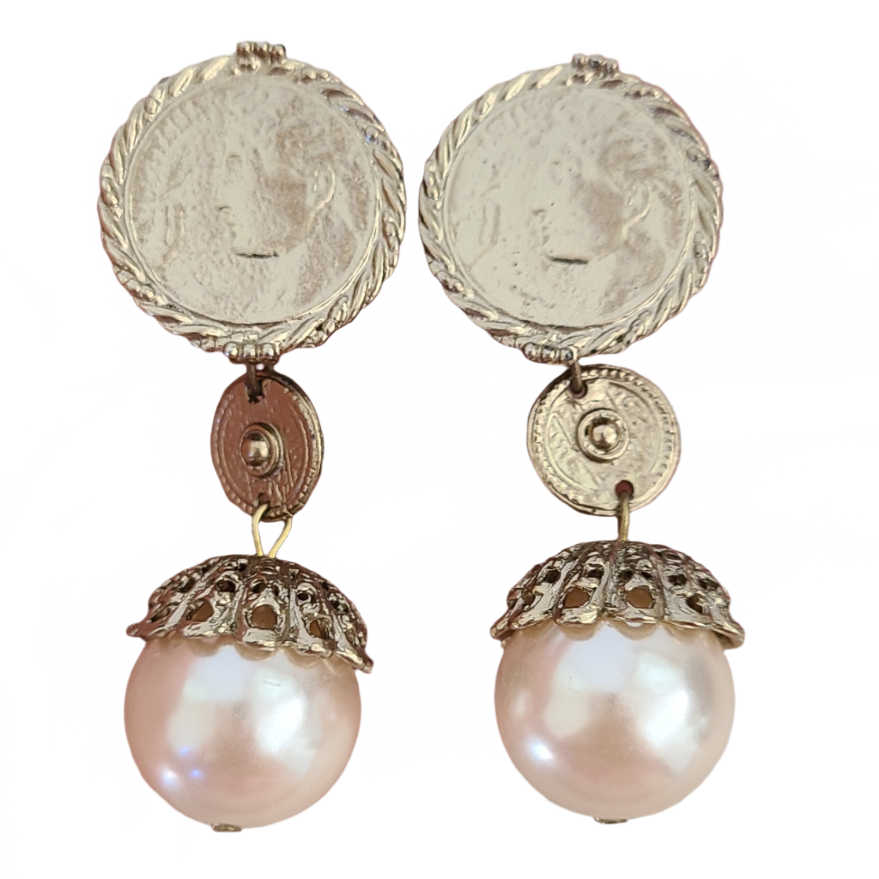 Gold Coin and Pearl Clip-On Earrings