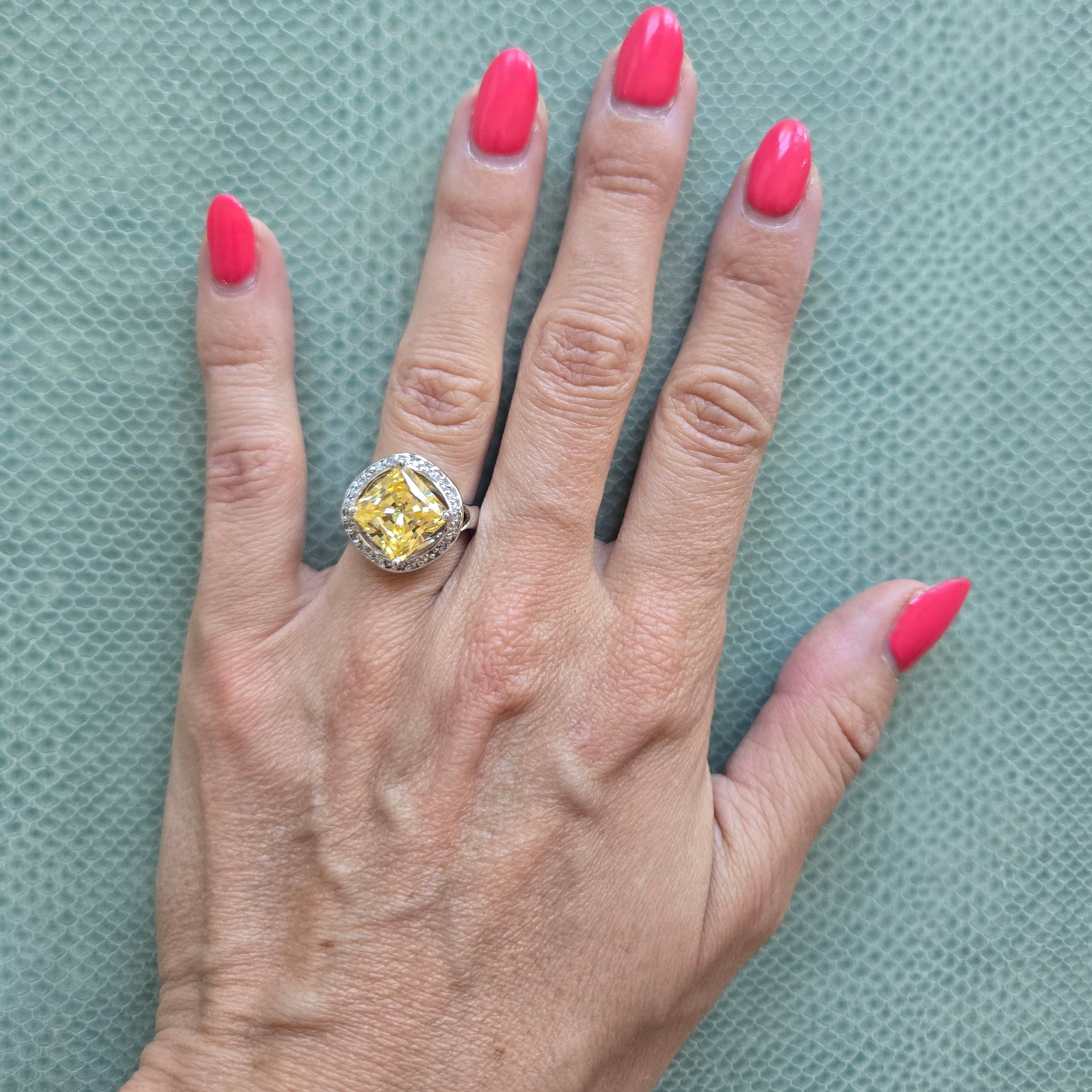 Yellow Crystal Sterling Silver Ring