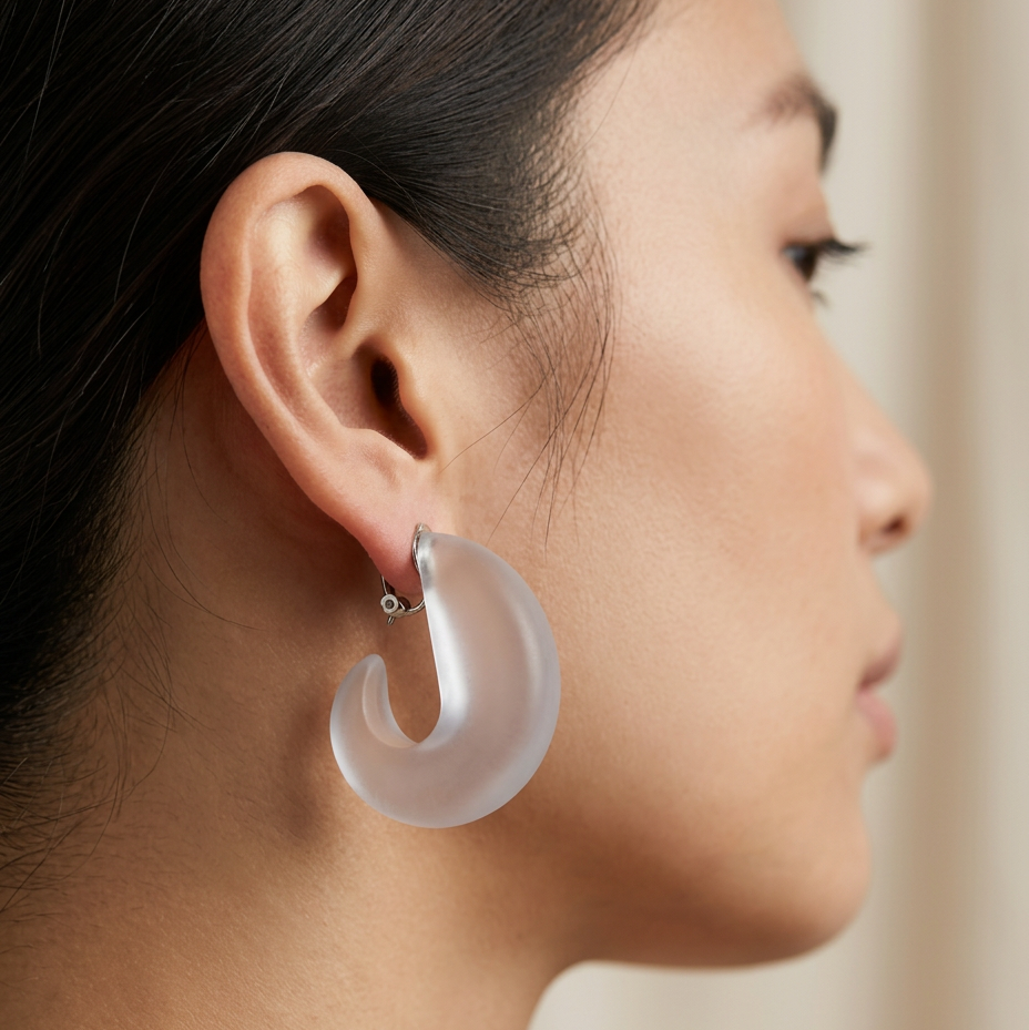 Vintage French Light Blue Lucite  Hoops