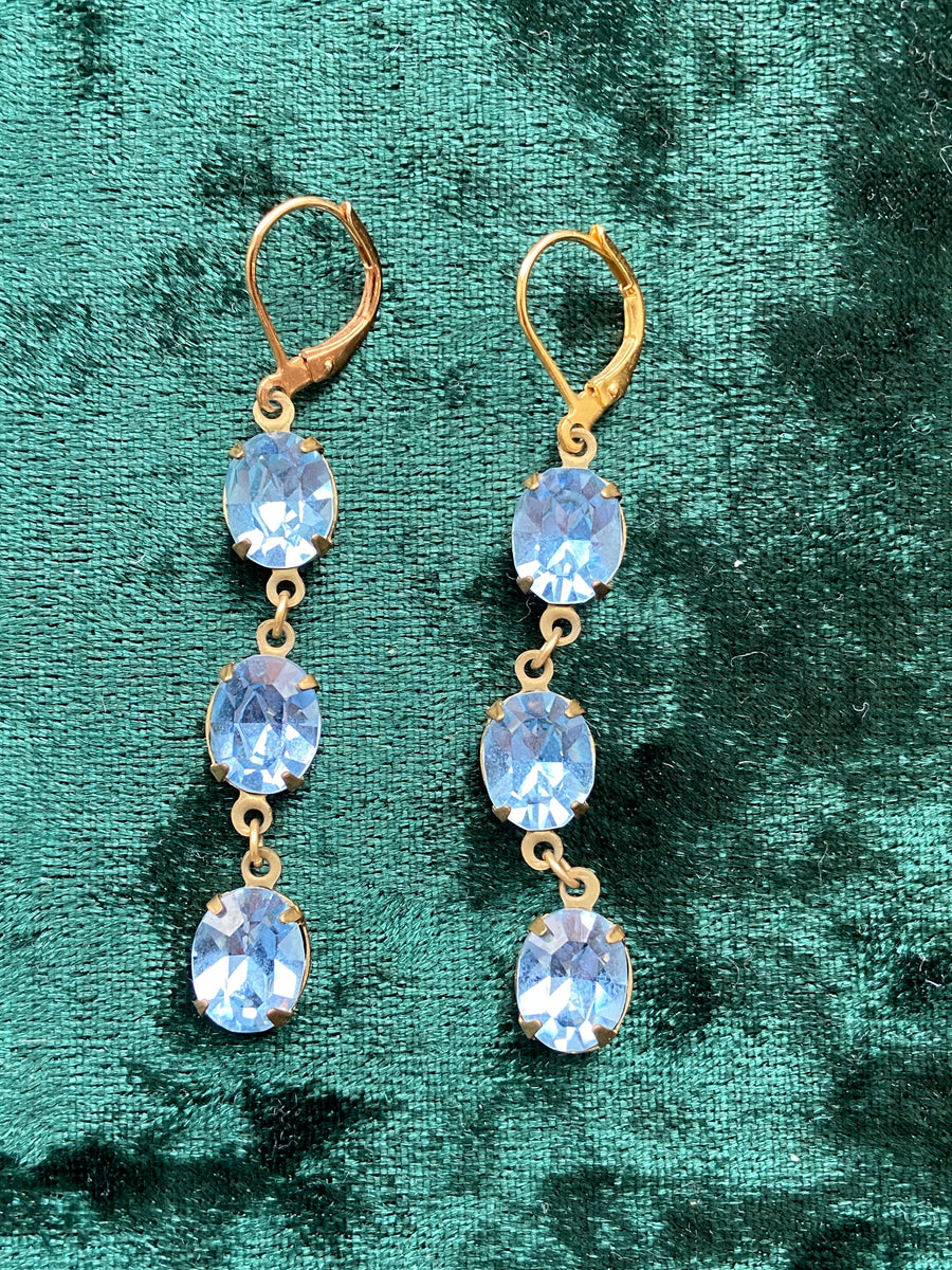 50s Light Blue Crystal Dangle Earrings