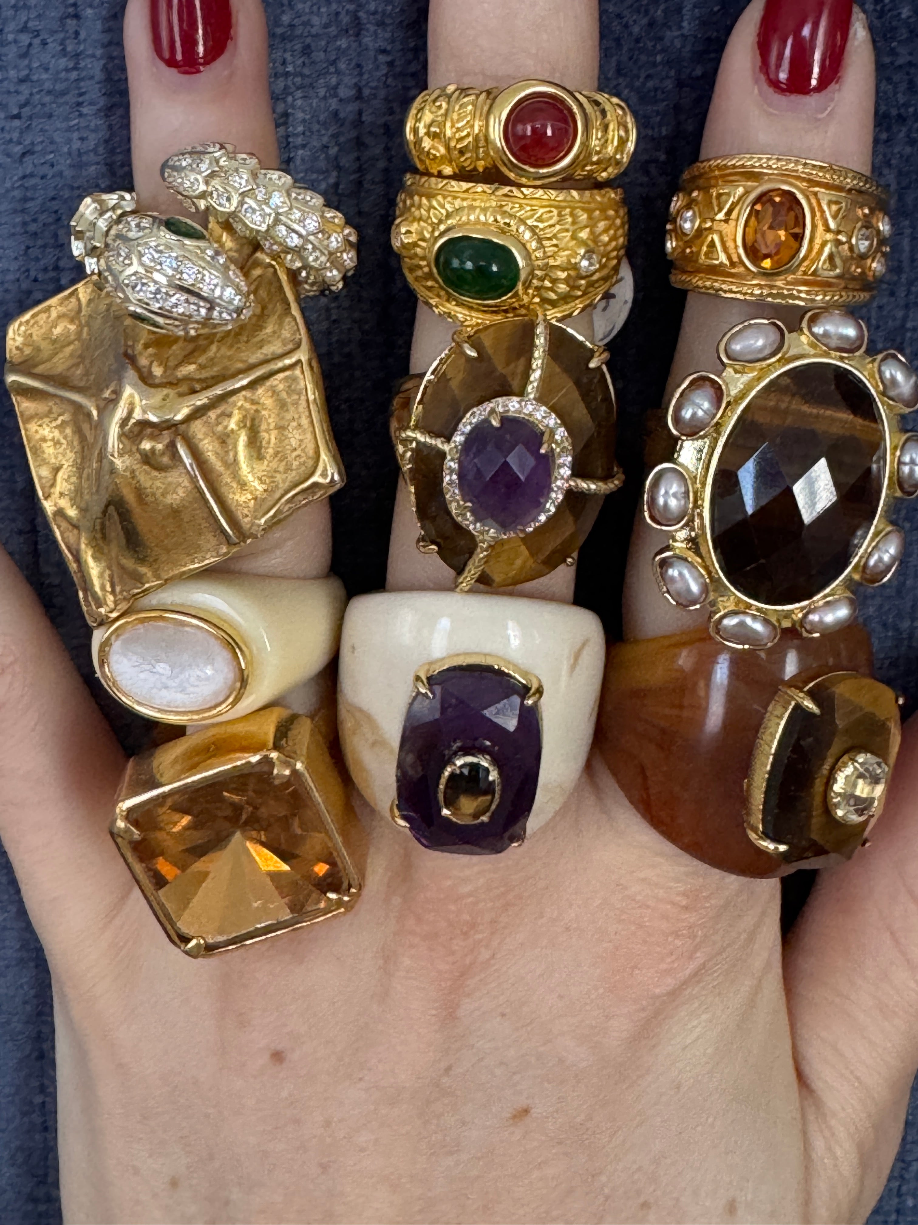 Tiger’s Eye & Pearl Cocktail Ring