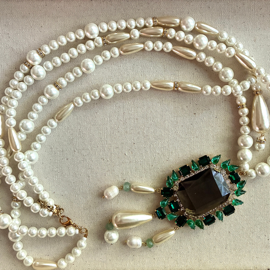 LG Extra Long Pearl and Crystal Necklace