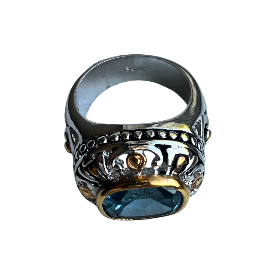 Vintage Two-Tone Blue Crystal Ring Size 7.5
