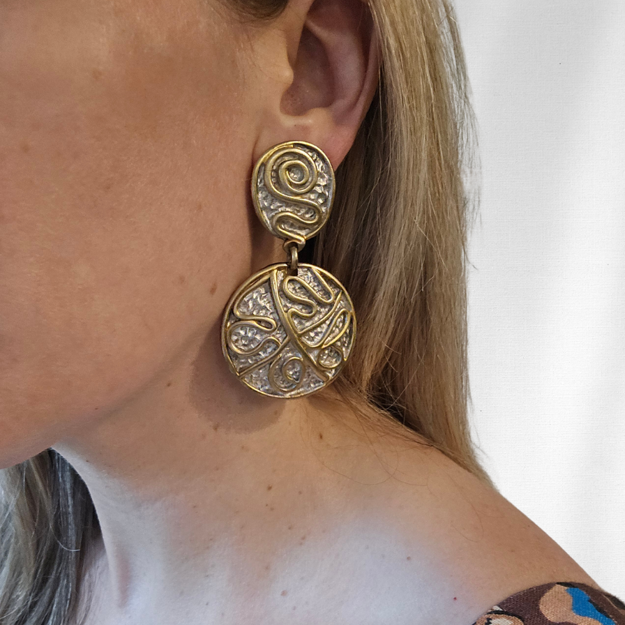 Vintage Designer Craft Mixed Metal Earrings