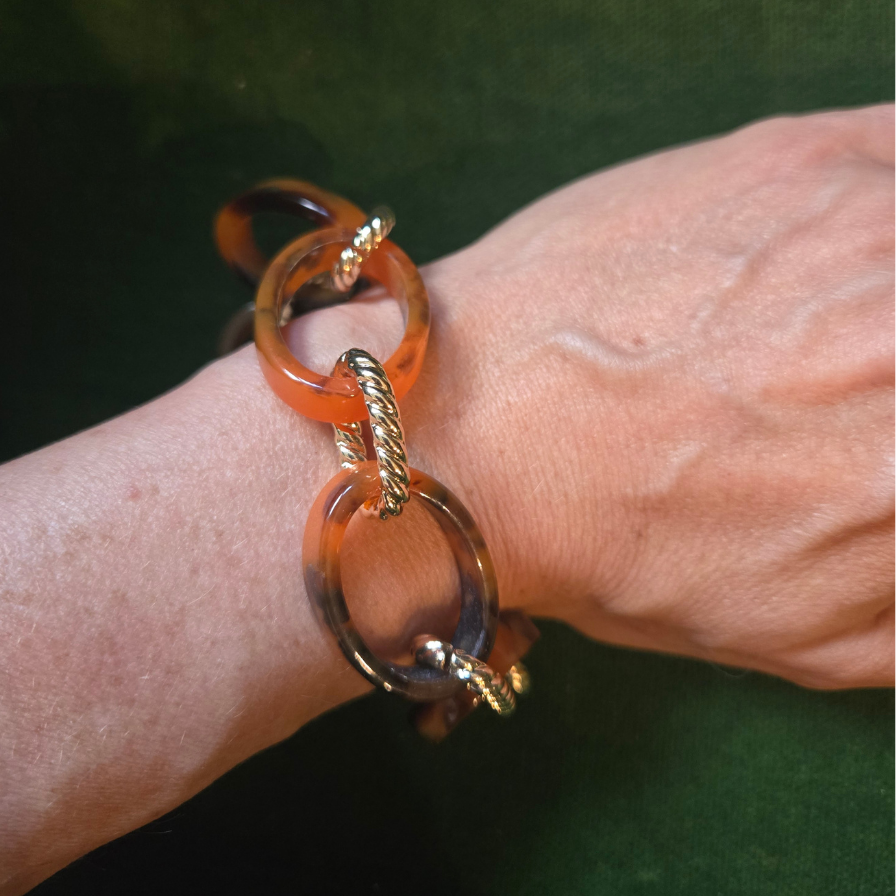 Vintage Tortoiseshell and Gold Chain Link Bracelet