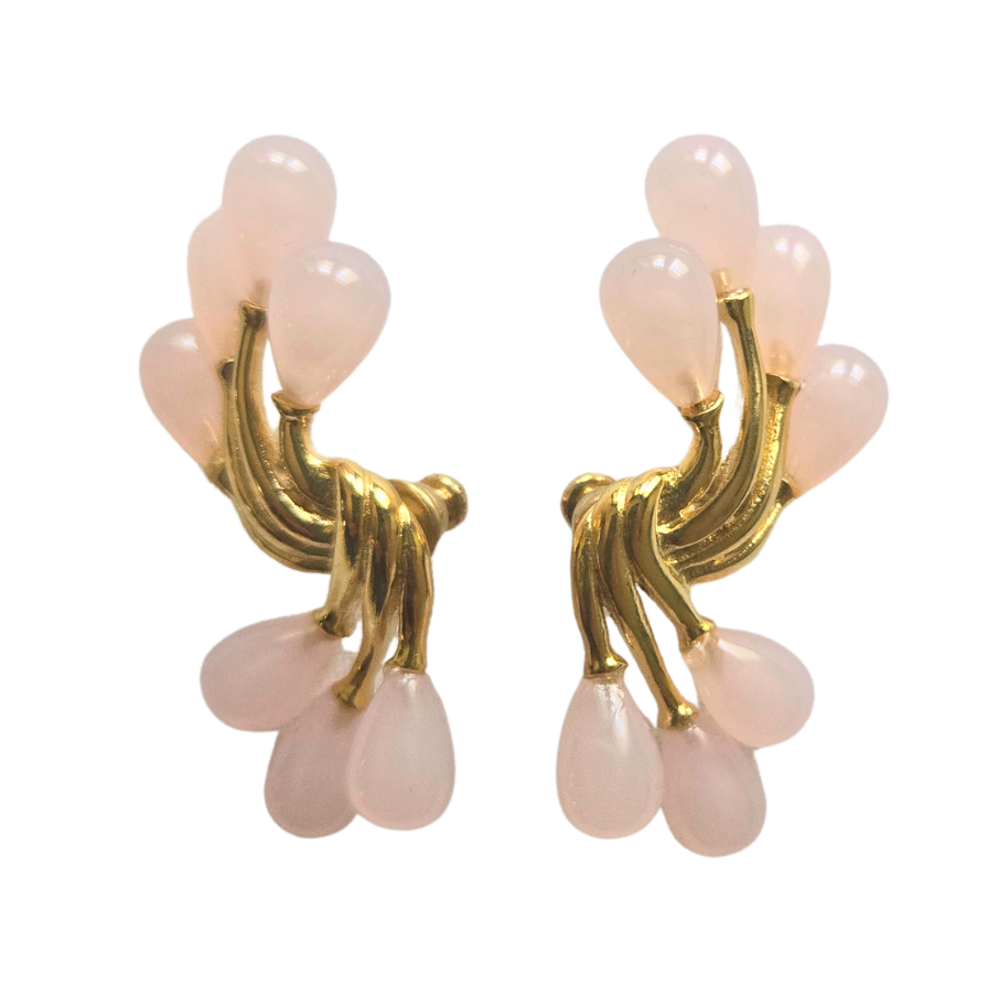 Trifari Pink Teardrop Cluster Earrings