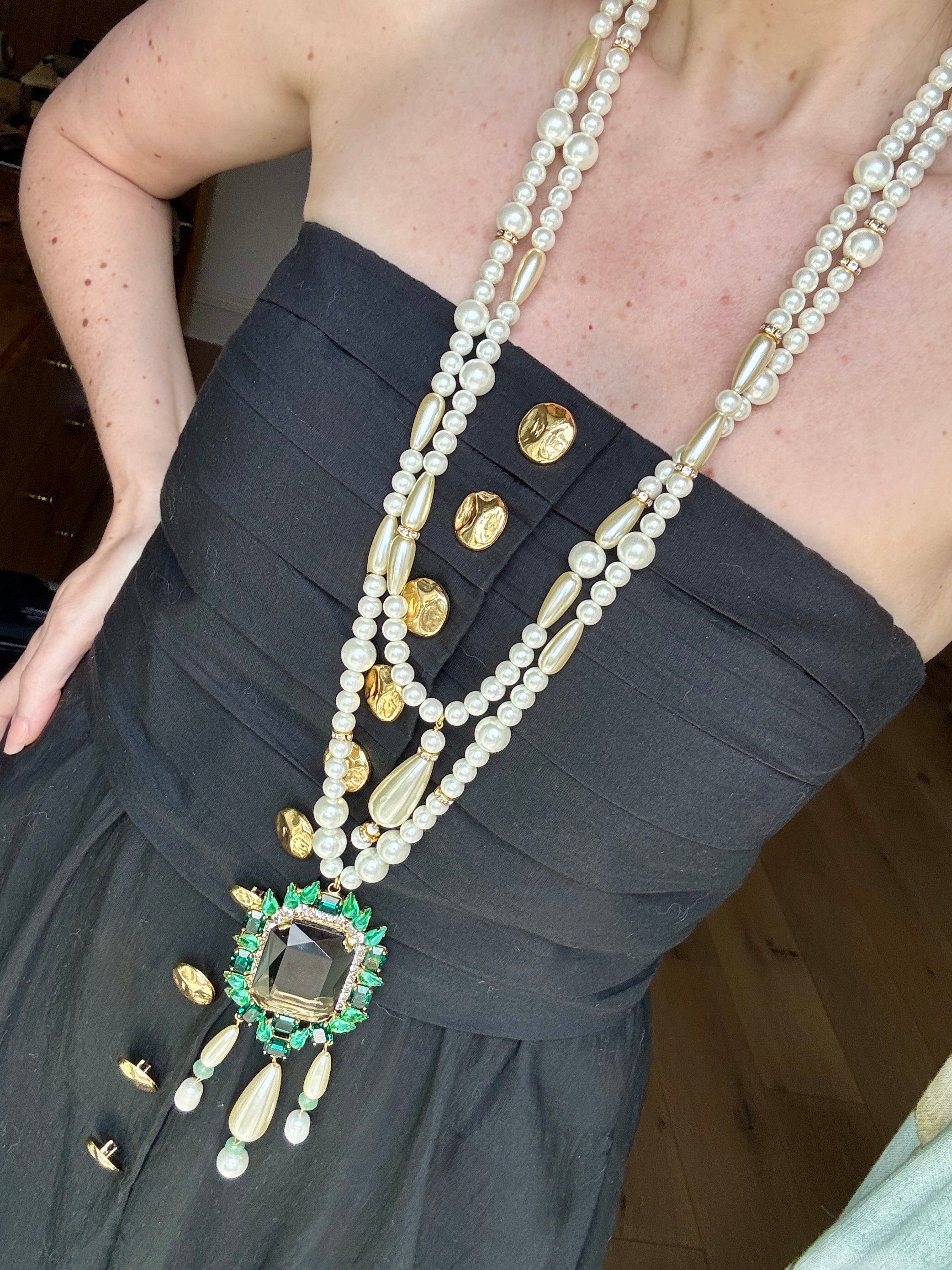 LG Extra Long Pearl and Crystal Necklace