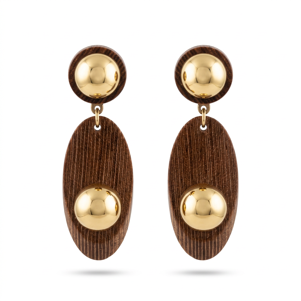 Vintage French Wooden Dangle Clip Earrings