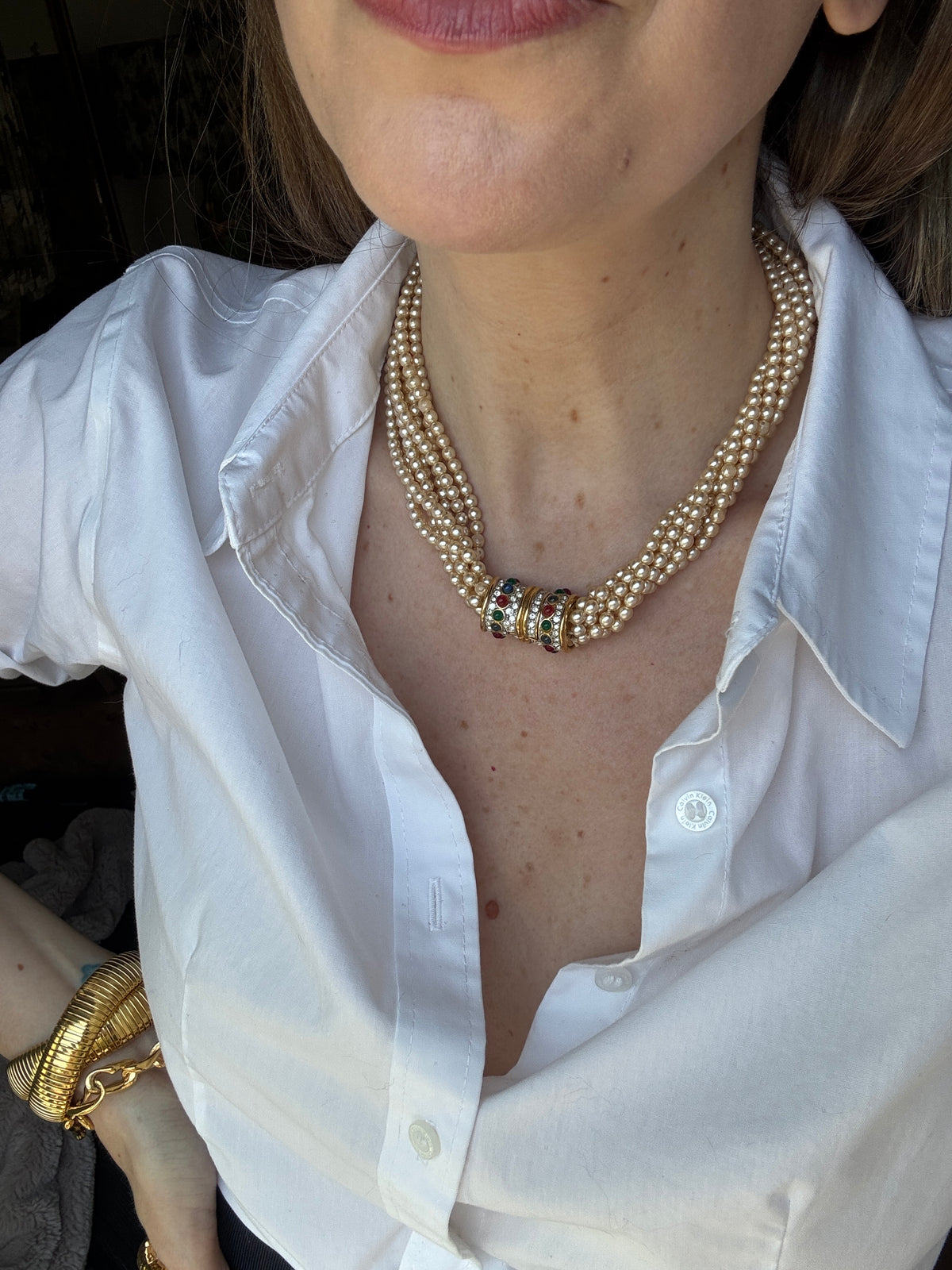 Vintage French 60s Mogul Faux Pearl Multistrand Necklace