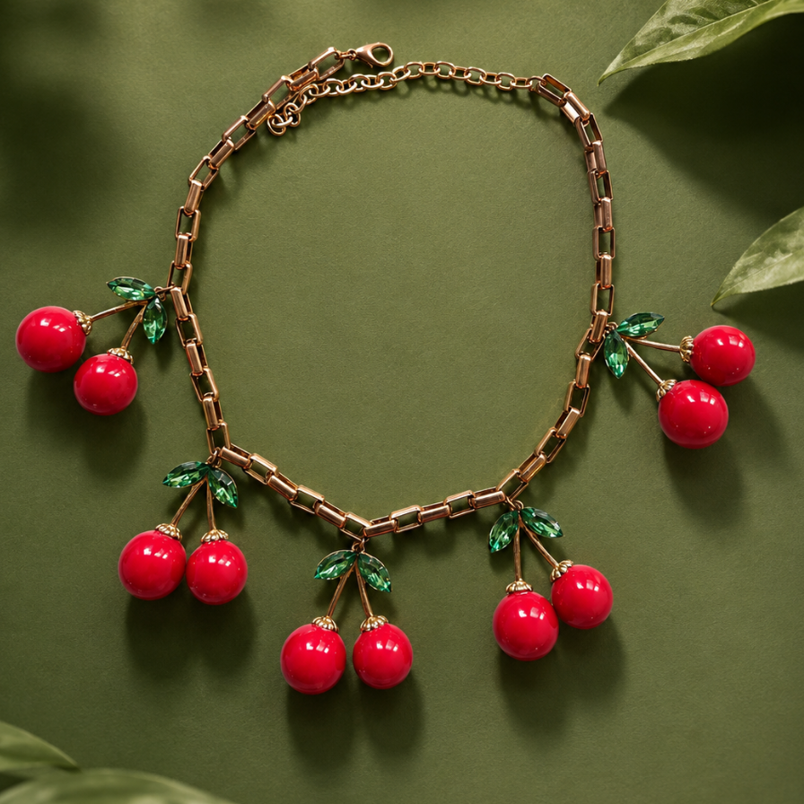 Vintage Cherry Charm Necklace