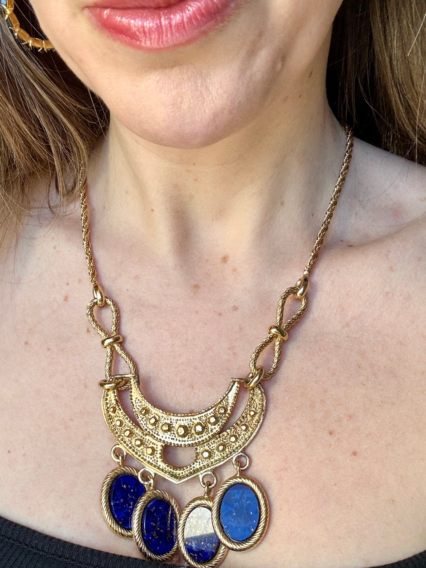 Etruscan Gold Lapis Glass Pendant Necklace