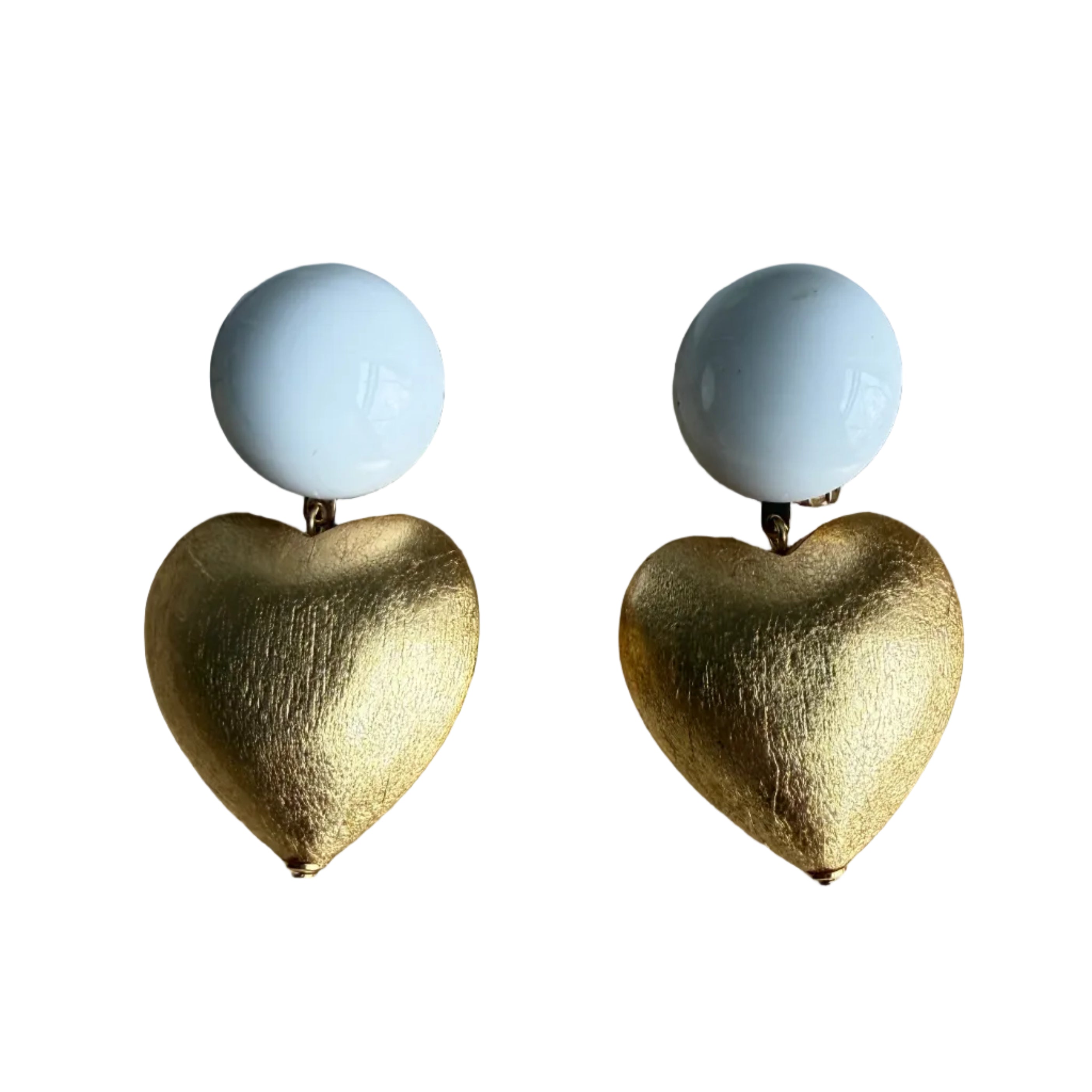 French Designer Gold Heart Clip Earrings