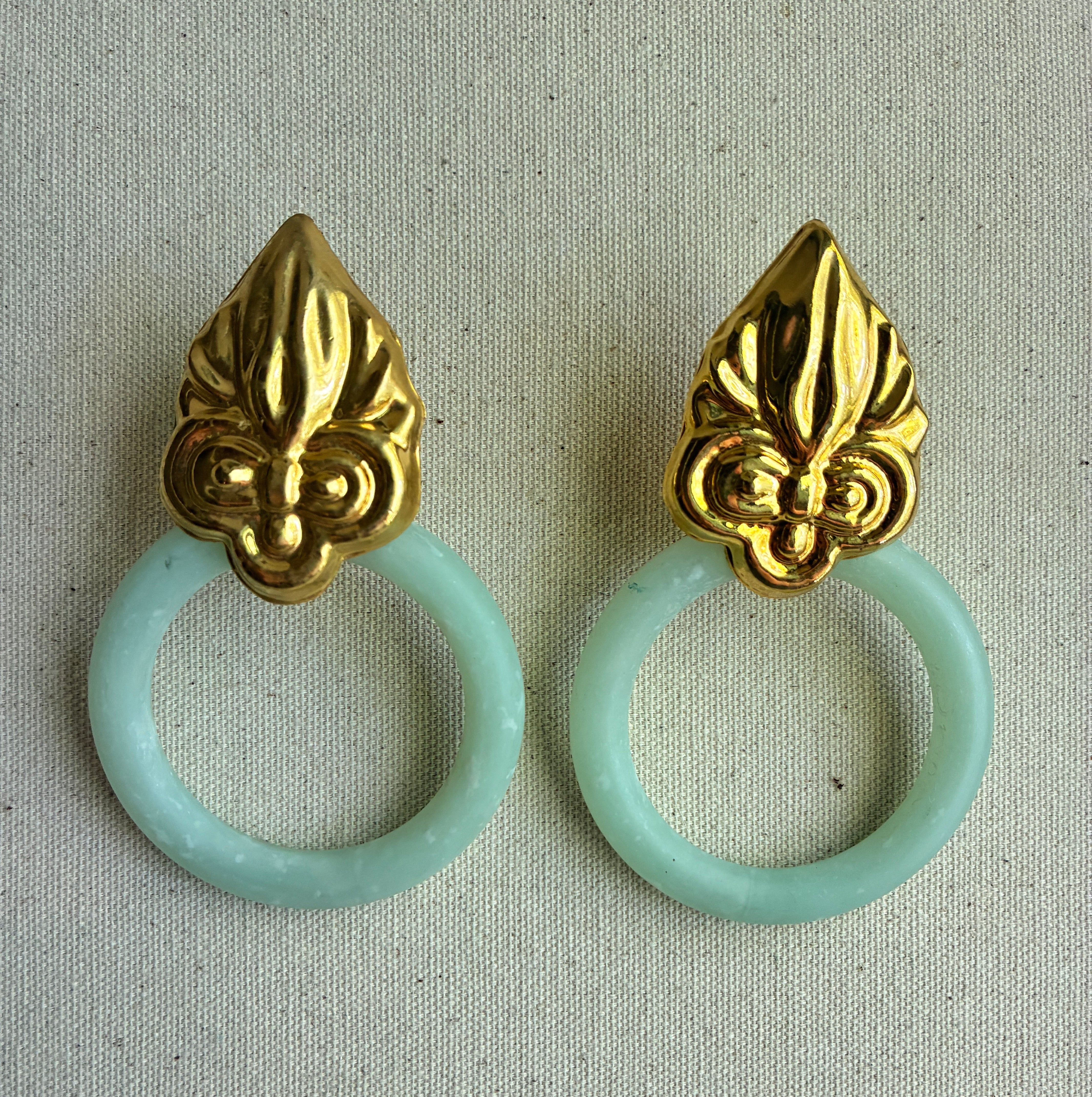 Vintage Italian 1980s Jade or Pink Statement Hoops