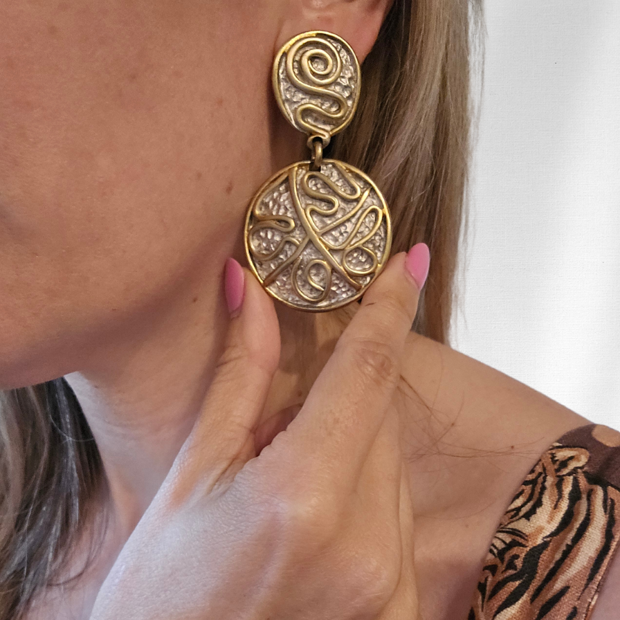 Vintage Designer Craft Mixed Metal Earrings