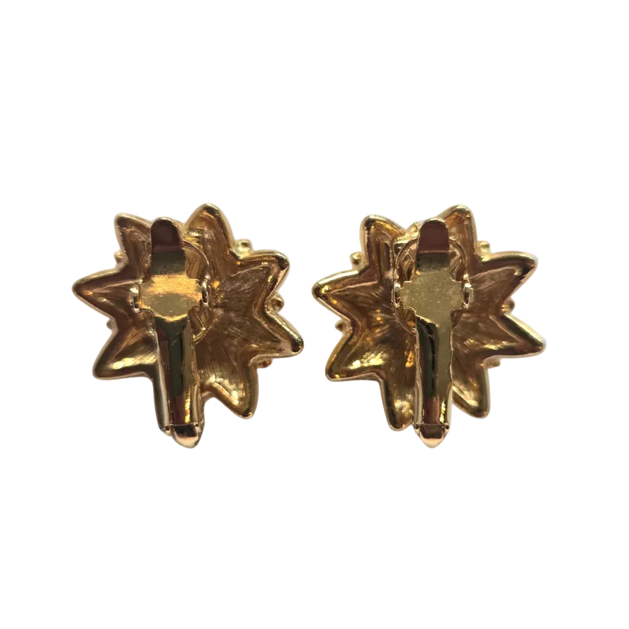 Vintage Gold Faux Pearl Flower Earrings