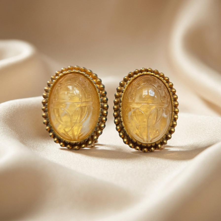 Vintage French Carved Scarab Earrings